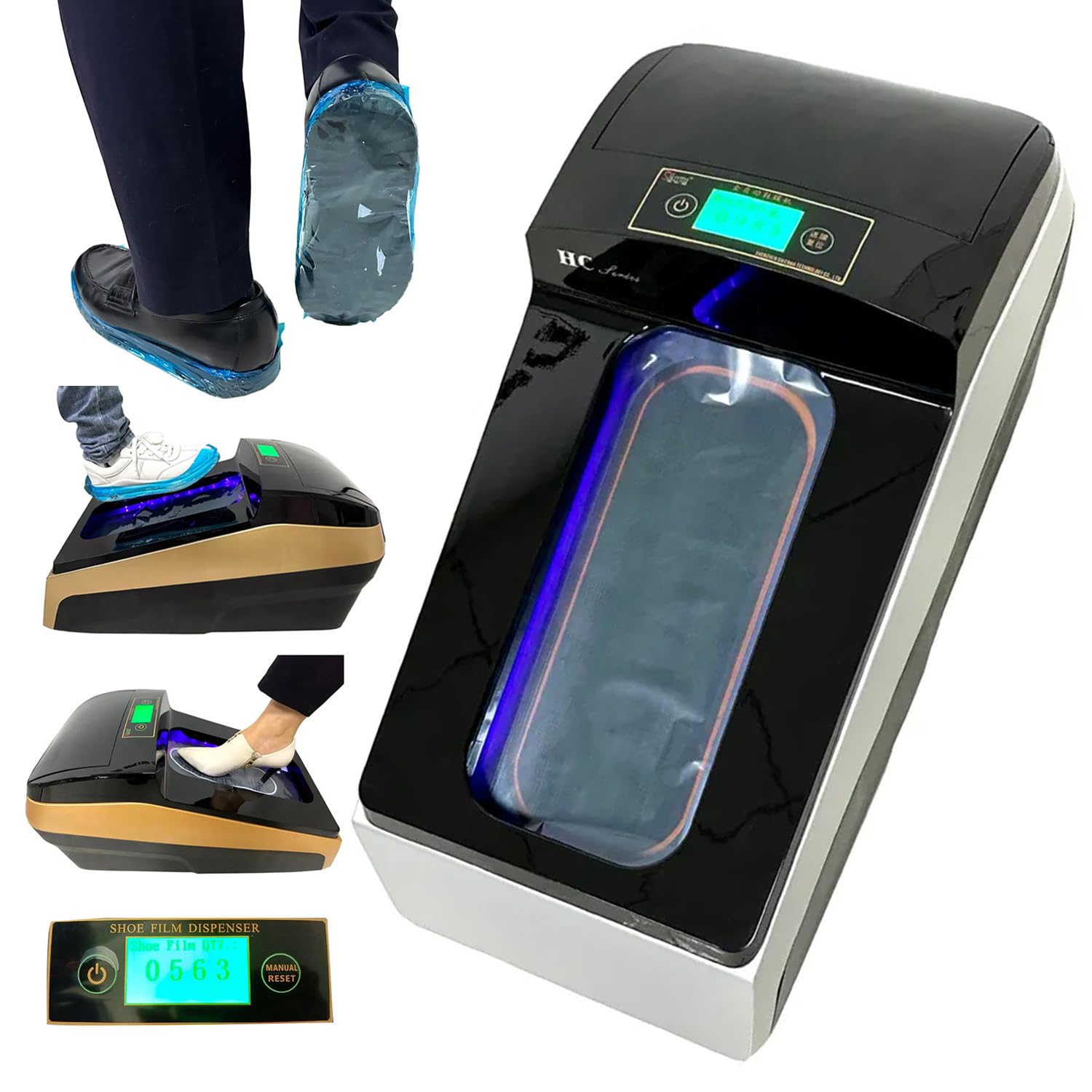 Distributore automatico di copriscarpe con schermo LCD, ozono e sterilizzazione UV, 3 secondi per copertura, include 1000 copriscarpe rotolo, ideale per ospedali, laboratori, camere bianche