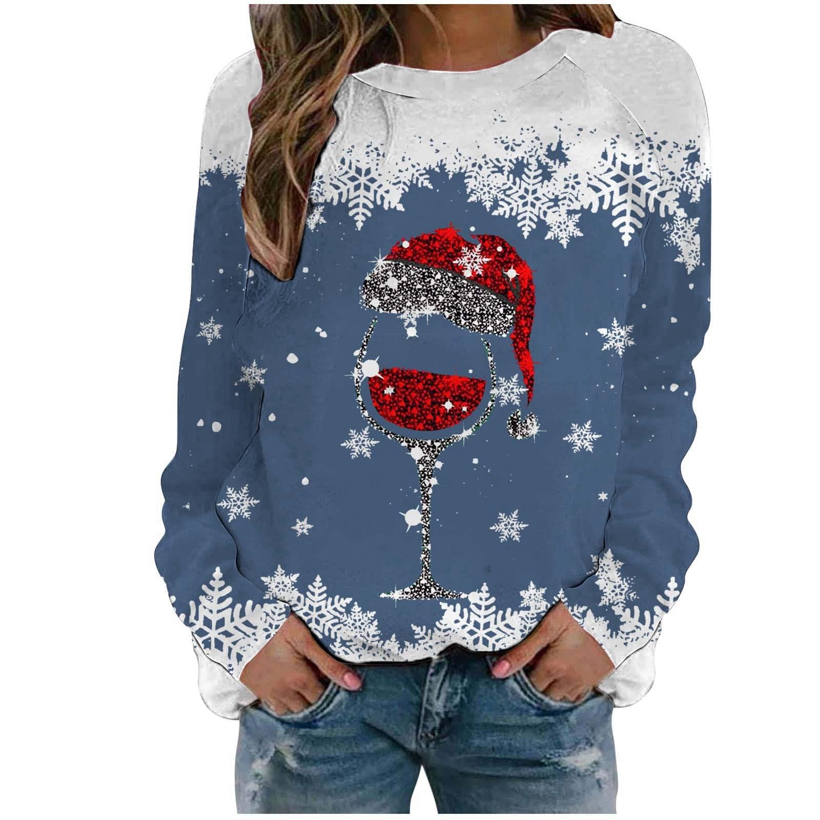 Weihnachtspulli Damen Große Größen Lustig Rentier Weihnachtspullover Sweatshirt Langarmshirt Neuheit Sweater Pullover Xmas Pulli Festliches Mädchen Sportbekleidung Winterpulli Bluse Tops