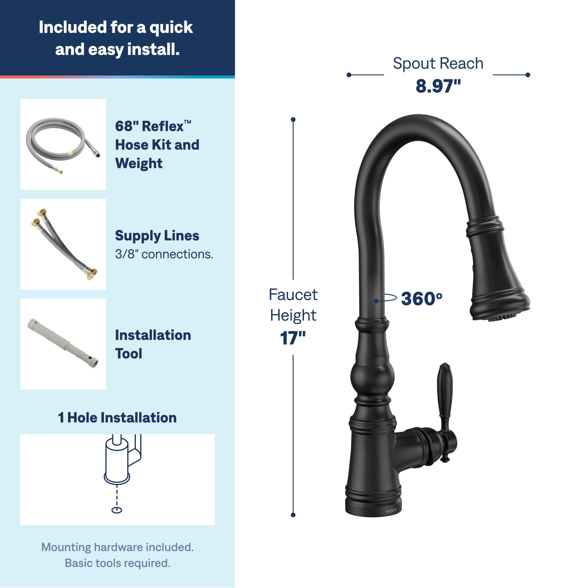 Moen Weymouth Matte Black Shepherd's Hook Pulldown Kitchen Faucet