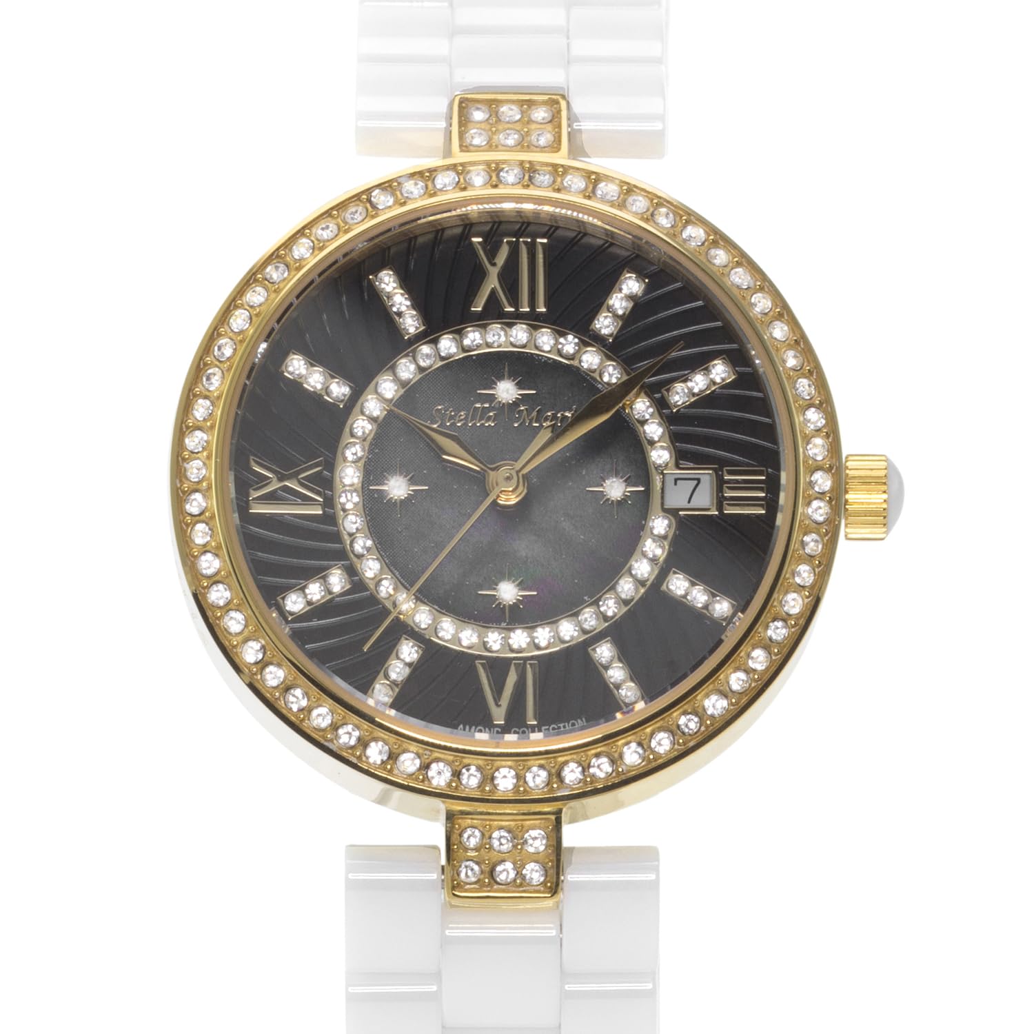 Stella Maris Damen Armbanduhr - Analog Quarz - Premium Keramik Armband - Perlmutt Zifferblatt - Diamanten und Swarovski Elemente - STM15SM5