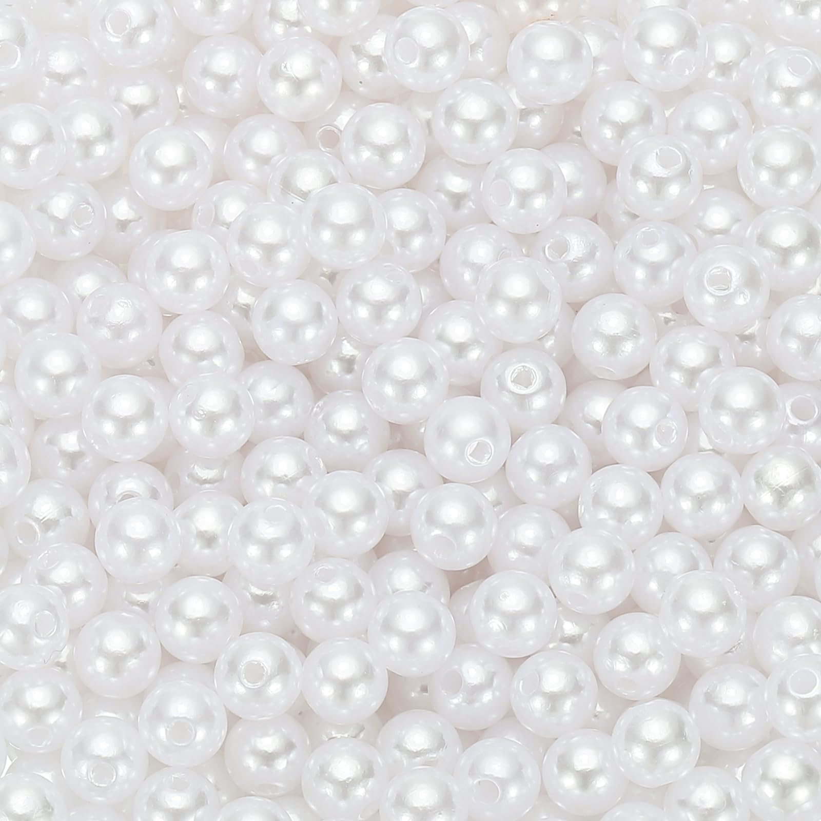PATIKIL 6mm Round Shiny Pearl Beads, 2200 Pcs Faux Pearls Loose Beads with Hole for Cosmetic Boxes DIY Parts Jewelry Making Wedding Birthday Party Home Decorating, White