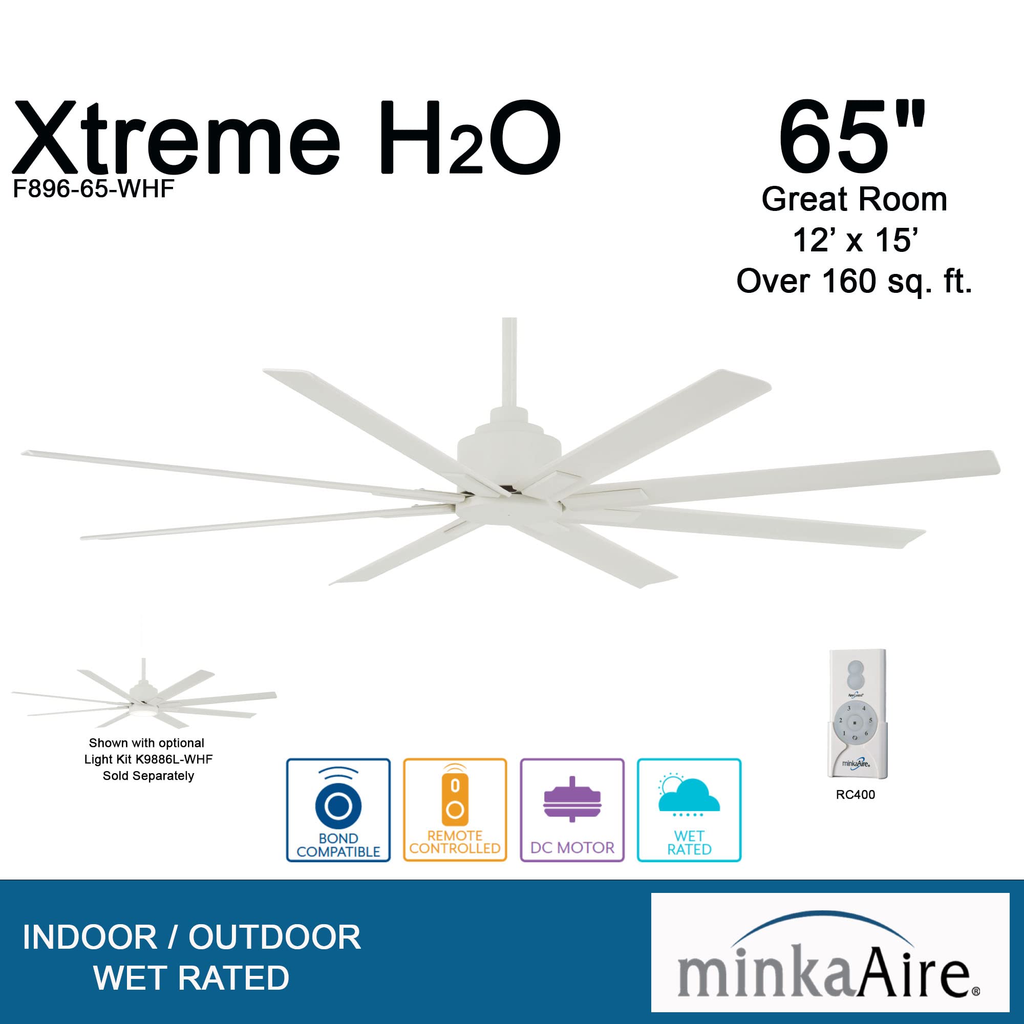 MINKA-AIRE F896-65-WHF Xtreme H2O 65 Inch Outdoor Ceiling Fan with DC Motor in Flat White Finish