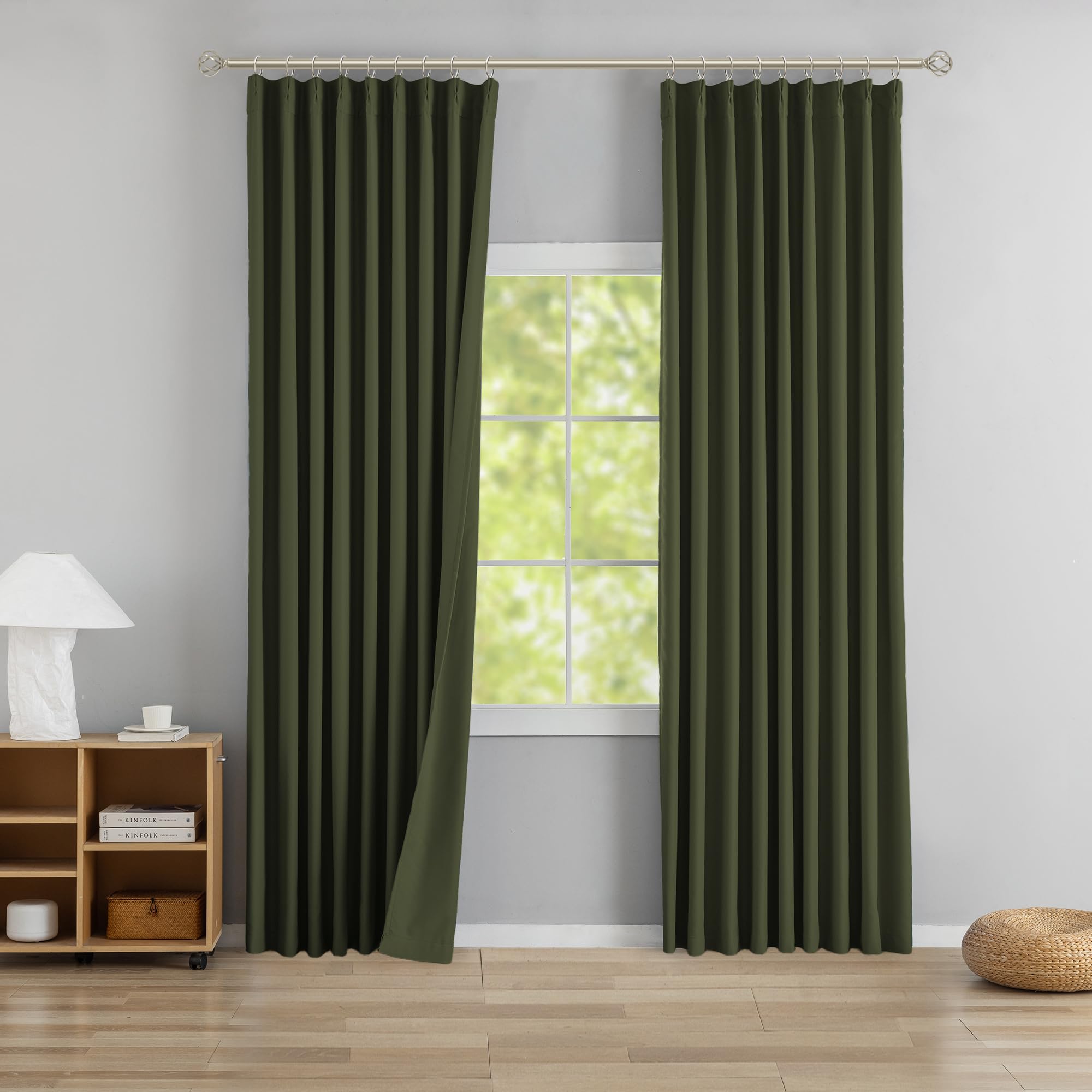 DONREN Olive Brown  Pinch Pleated Blackout Curtains with Hooks - 144 inches Extra Long Room Darkening Thermal Insulated Window Curtain Panels for High Ceiling Living Room 2 Panel 40" Wx144 L
