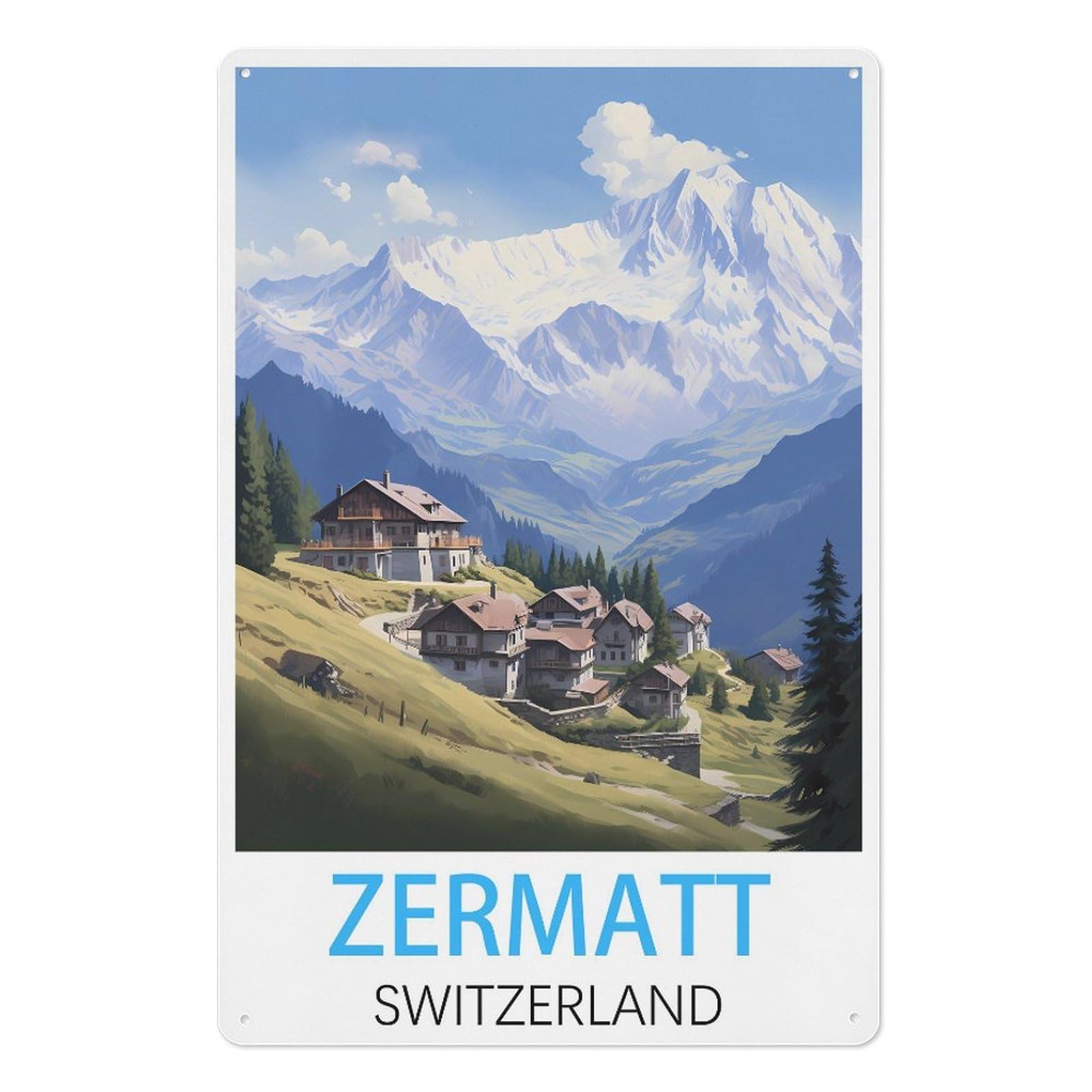 Zermatt Switzerland Retro Design Tin Paintings Vintage Tin Sign 08x12inch(20x30cm) Wall Art for Home Office Bedroom Living Room Cafes Wall Decor
