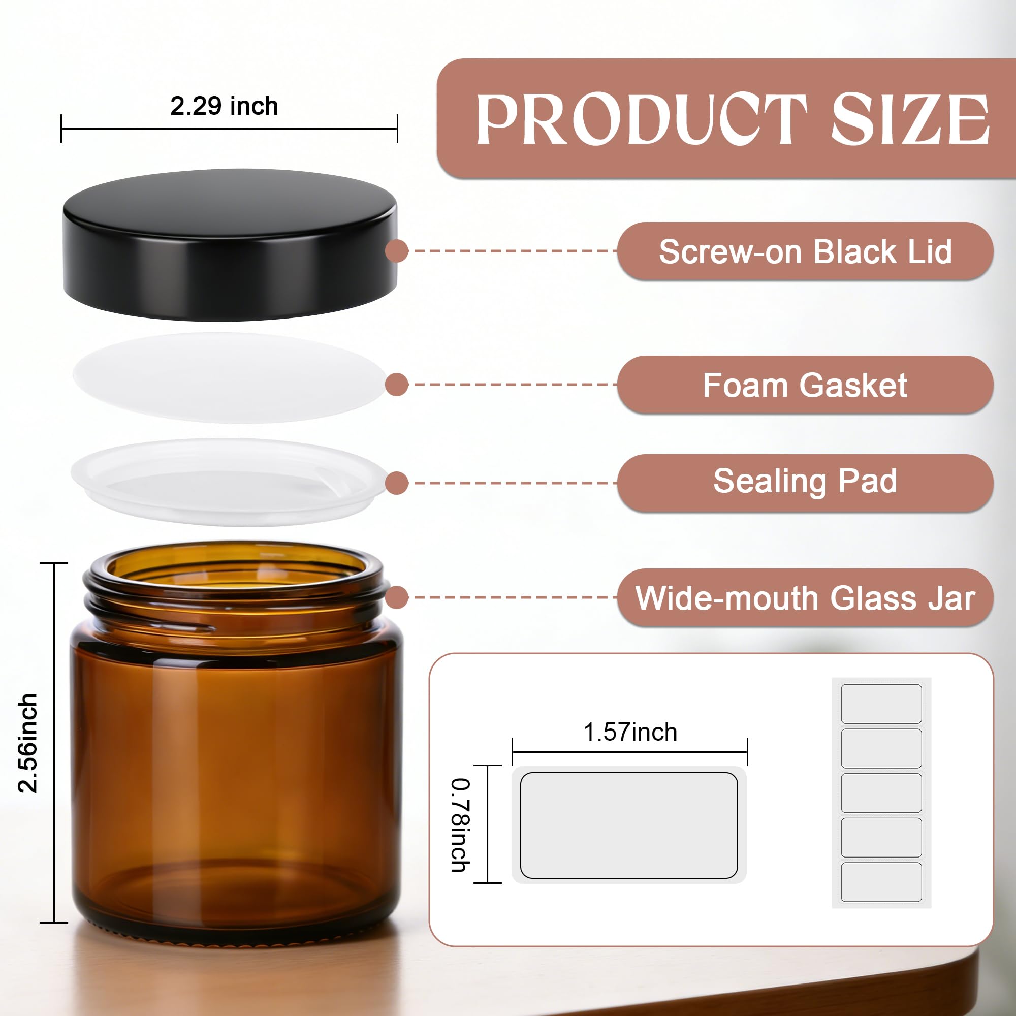 4oz Amber Glass Jars with Lids,Cosmetic Containers with Inner Liners for Creams, Lotions, Body Scrubs, Salve Jars,4 Pack - 3