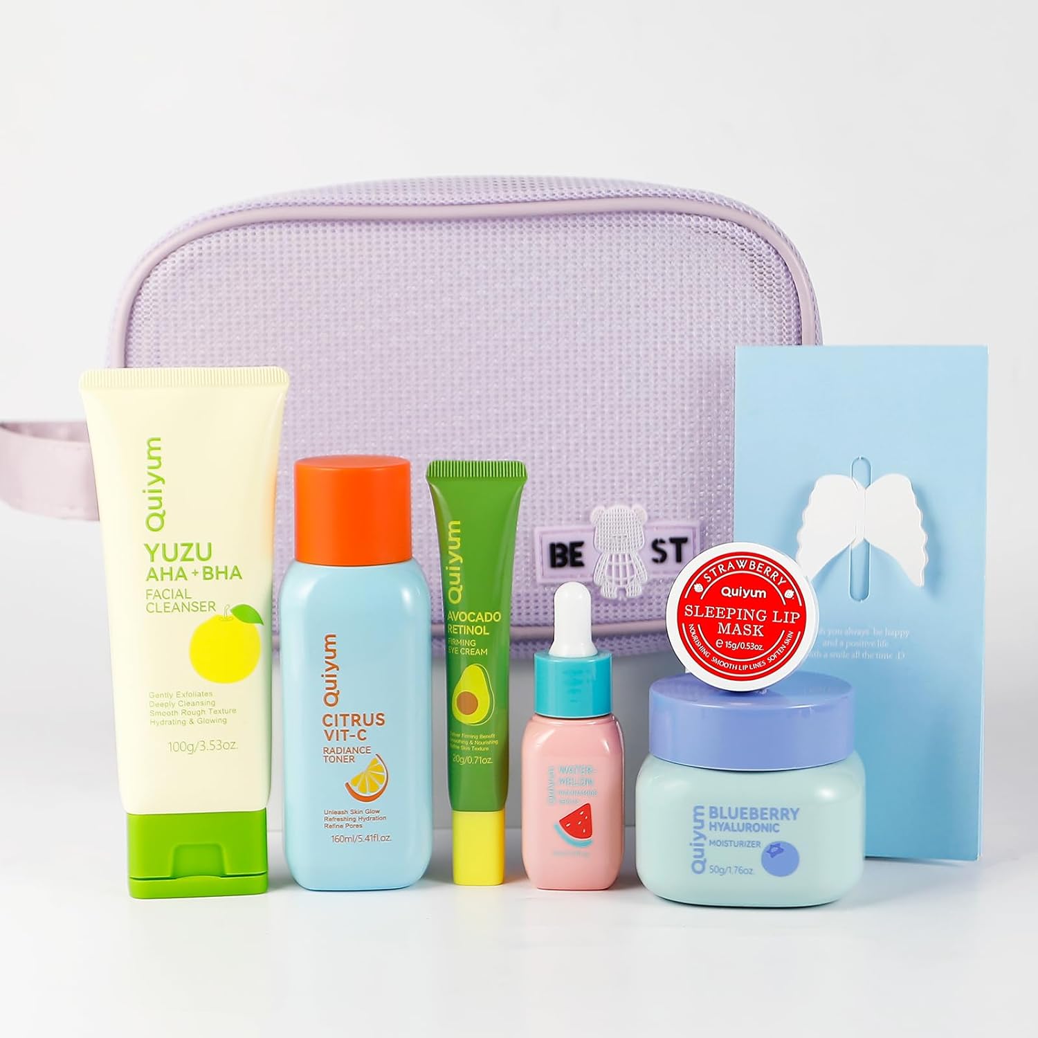 Fruit Skin Care Kit for Girls Teen, 6 Daily Routine Beauty Skincare Sets- Gift Set with Facial Cleanser, Vit-C Toner, Eye Cream, Hyaluronic Acid Cream, Serum, Lip Mask, Face Care Set for Travel Fruit Skin Care Kit for Girls Teen, 6 Daily Routine Beauty Skincare Sets- Gift Set with Facial Cleanser, Vit-C Toner, Eye Cream, Hyaluronic Acid Cream, Serum, Lip Mask, Face Care Set for Travel
