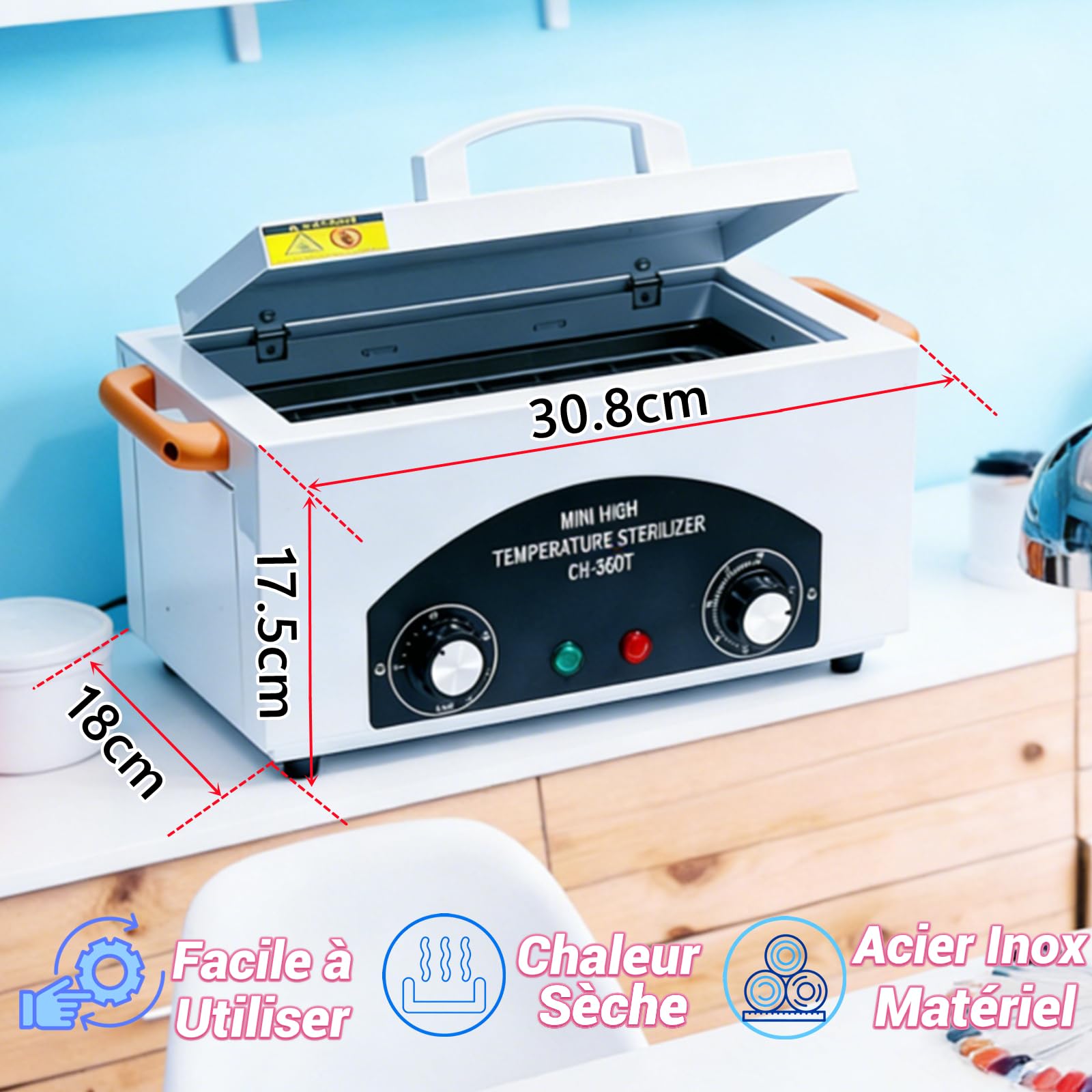 Stérilisateur Électrique à Air Chaud, Haute Température, 300W 220℃ | Autoclave Sterilisateur Onglerie, Minuterie Réglable, Sterilisateur Electrique pour Outils de Manucure, Pédicure, Coiffure