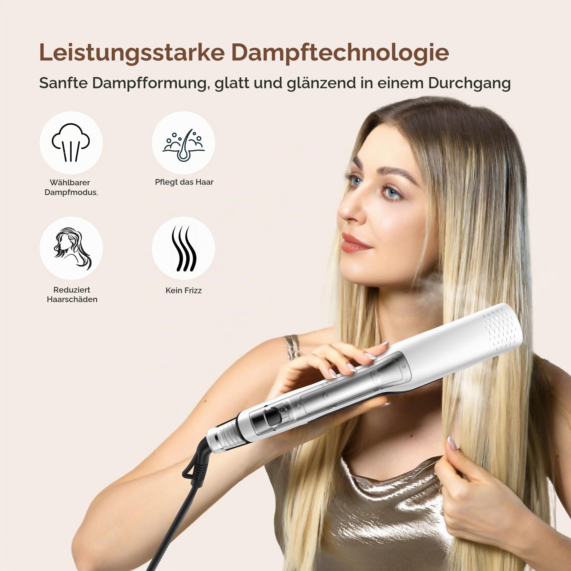 UKLISS Dampfglätteisen, Steam Haarglätter Breit Leistungsstarker Dampf | Glätteisen Breit 40MM mit LCD Display, Für Alle Haartypen, Professionell Haarschutz, 100℃-230℃
