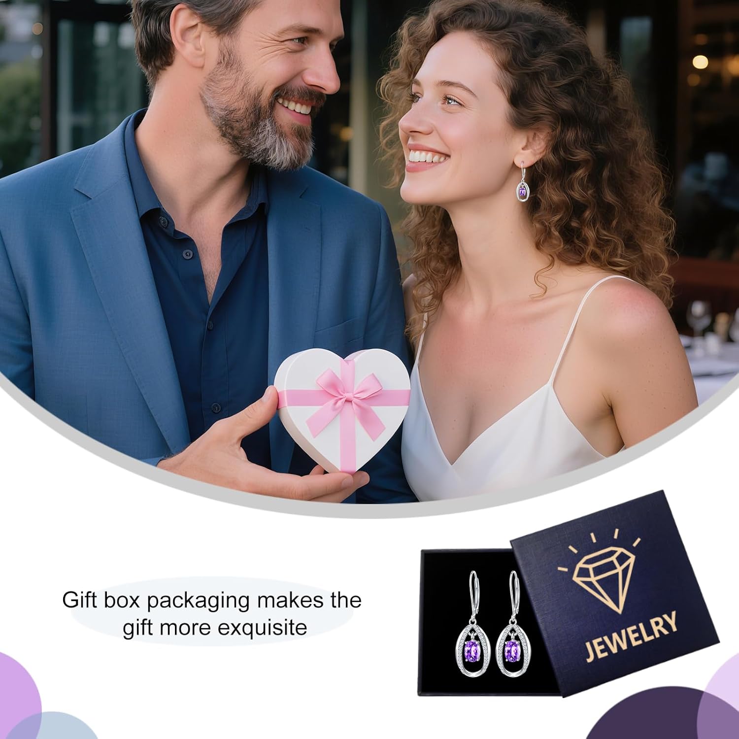 Purple Earrings Sterling Silver 5A Amethyst Cubic Zirconia Birthstone Ovil Dangles Drop Jewellry Gifts for Women - Image 7