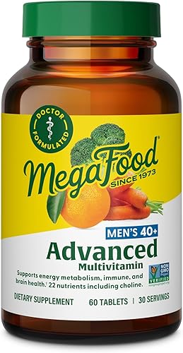 MegaFood Multivitamínico para hombre de 40 años - Multivitamínico con vitaminas C, D, B12, biotina, zinc y colina, sin OMG, sin gluten, vegetariano