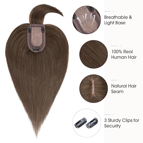 Miniatura 5 de Hairro Extensiones de cabello humano con flequillo, extensiones de cabello virgen Remy con clip para mujer, base de seda de 2.8 x 5.1 pulgadas para