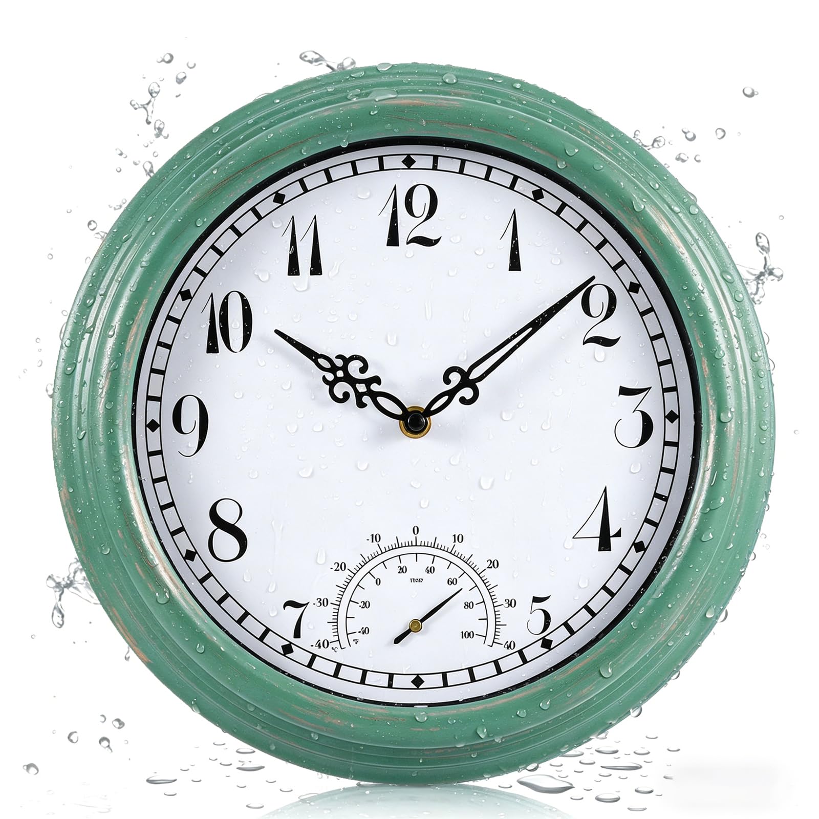 12 Inch Garden Clocks Outdoor Waterproof With Thermometer,Garden Wall Clock