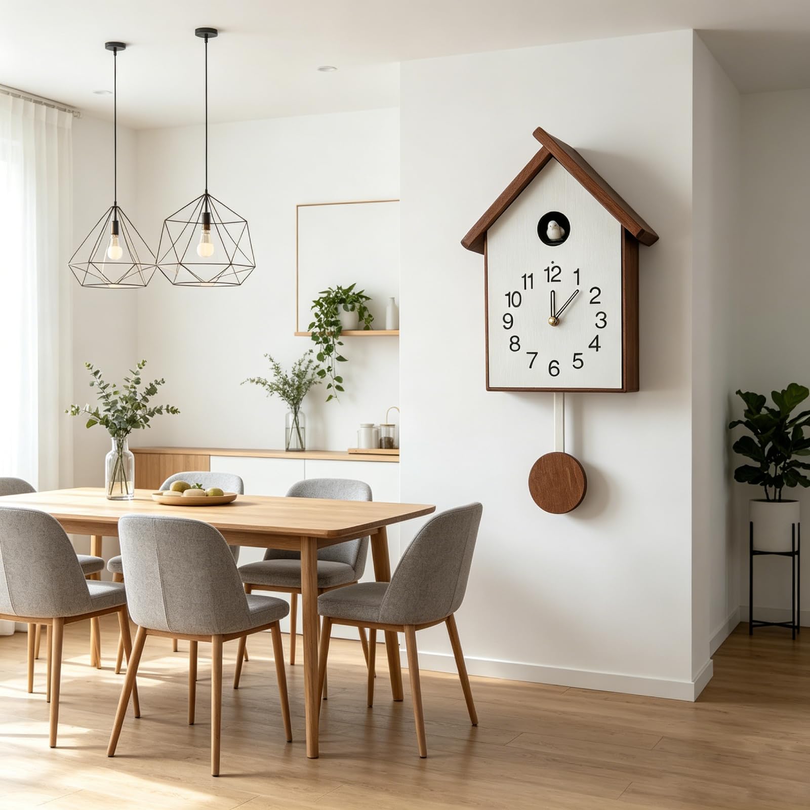 KESOTO Orologio a Cucù con Pendolo, Decorazione da Parete in Legno, Display con Numeri, Volume Regolabile, per Camera da Letto, Sala da Pranzo