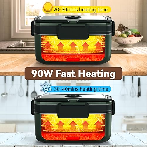 Miniatura 2 de Lonchera eléctrica con calefacción para hombres, calentador de alimentos portátil para automóvil, camión, 90 W, lonchera autocalentable para