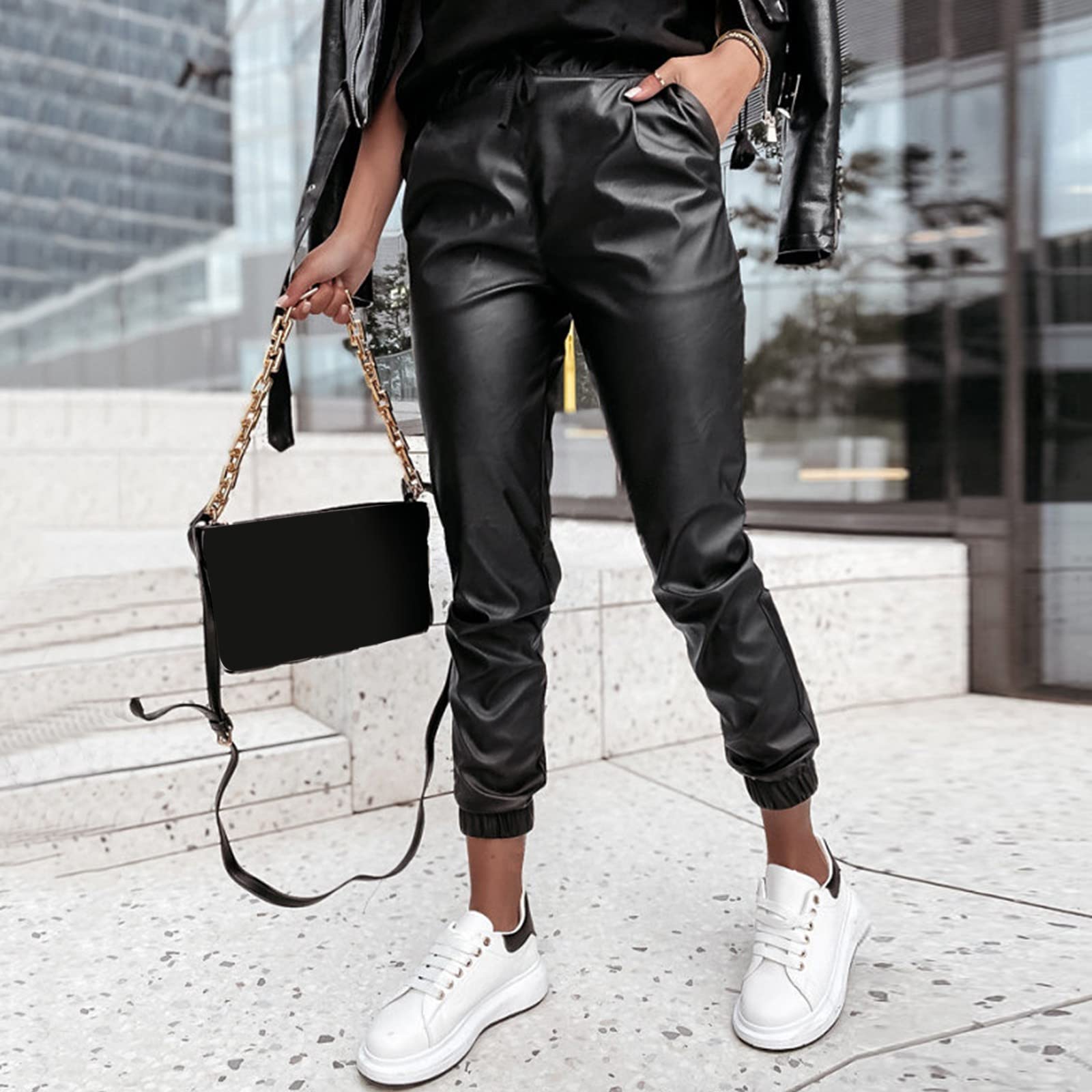 Chnnamzu Lederhose Damen Lederhosen Damen Leder Hosen Damen Kunstleder Hosen Damen Kunstlederhose Damen Lederhose Lederhose Damen Schwarz Lederimitat Hose Damen Lederhose Damen High Waist