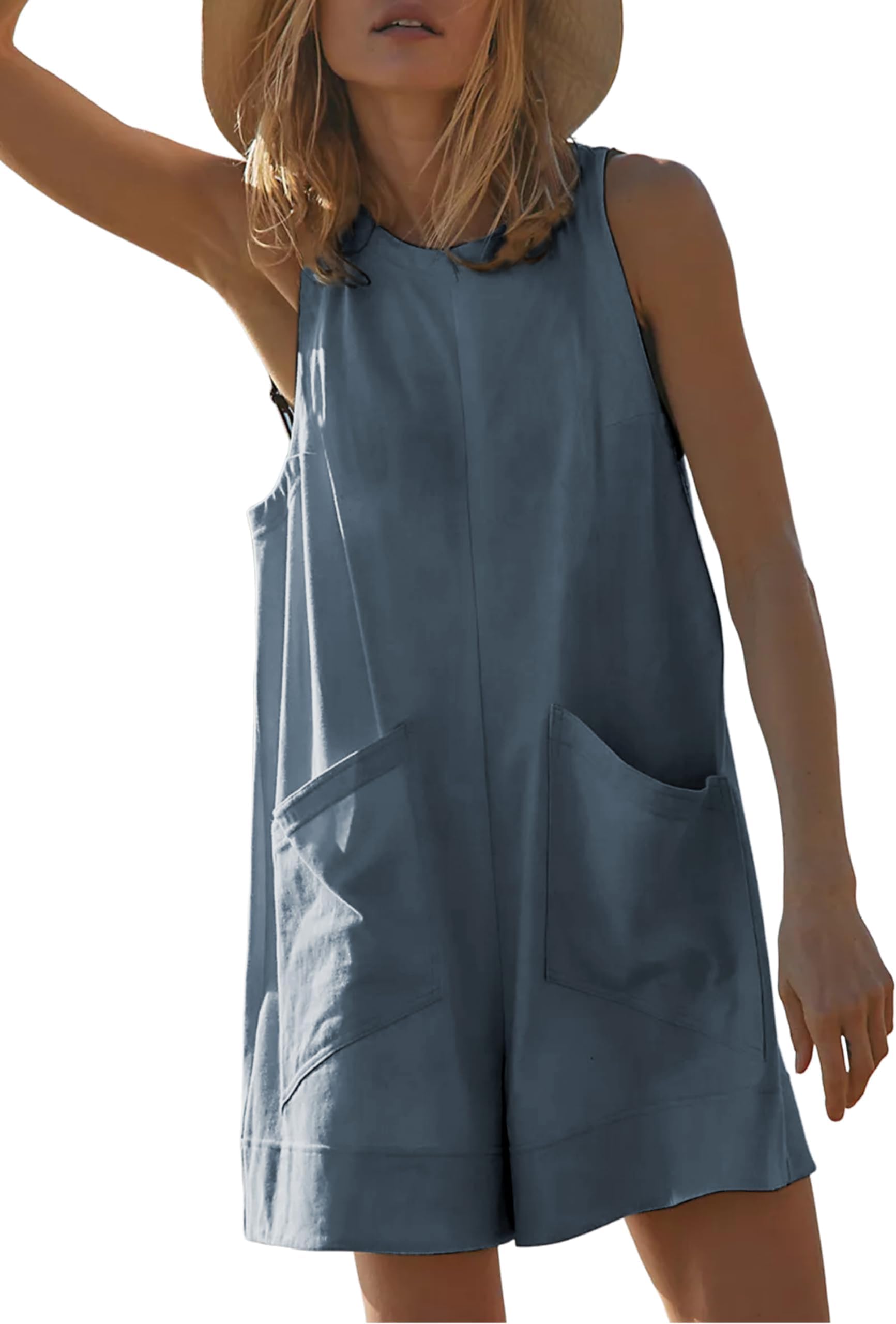 IMCTAHWomens Casual Rompers Overalls Shorts Summer Sleeveless jumpsuits for women casual shorts with Pockets