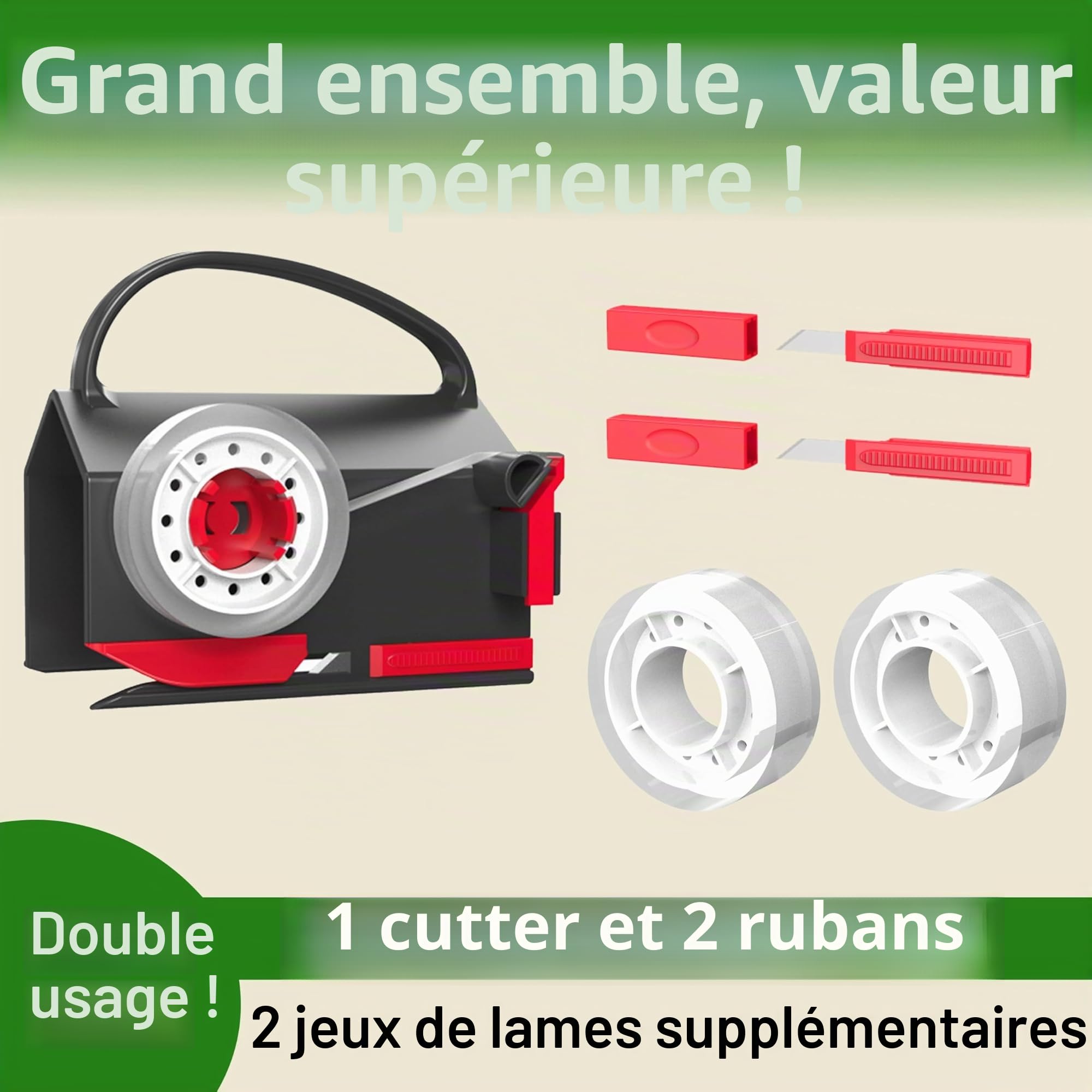 Quuylin Coupe Papier Cadeau, 2 lames et 2 rubans adhésifs | Massicot Rouleau de Papier Cadeau de Noël, Massicot Remplaçable, Pour le Papier Cadeau, Noël, Emballage Cadeau