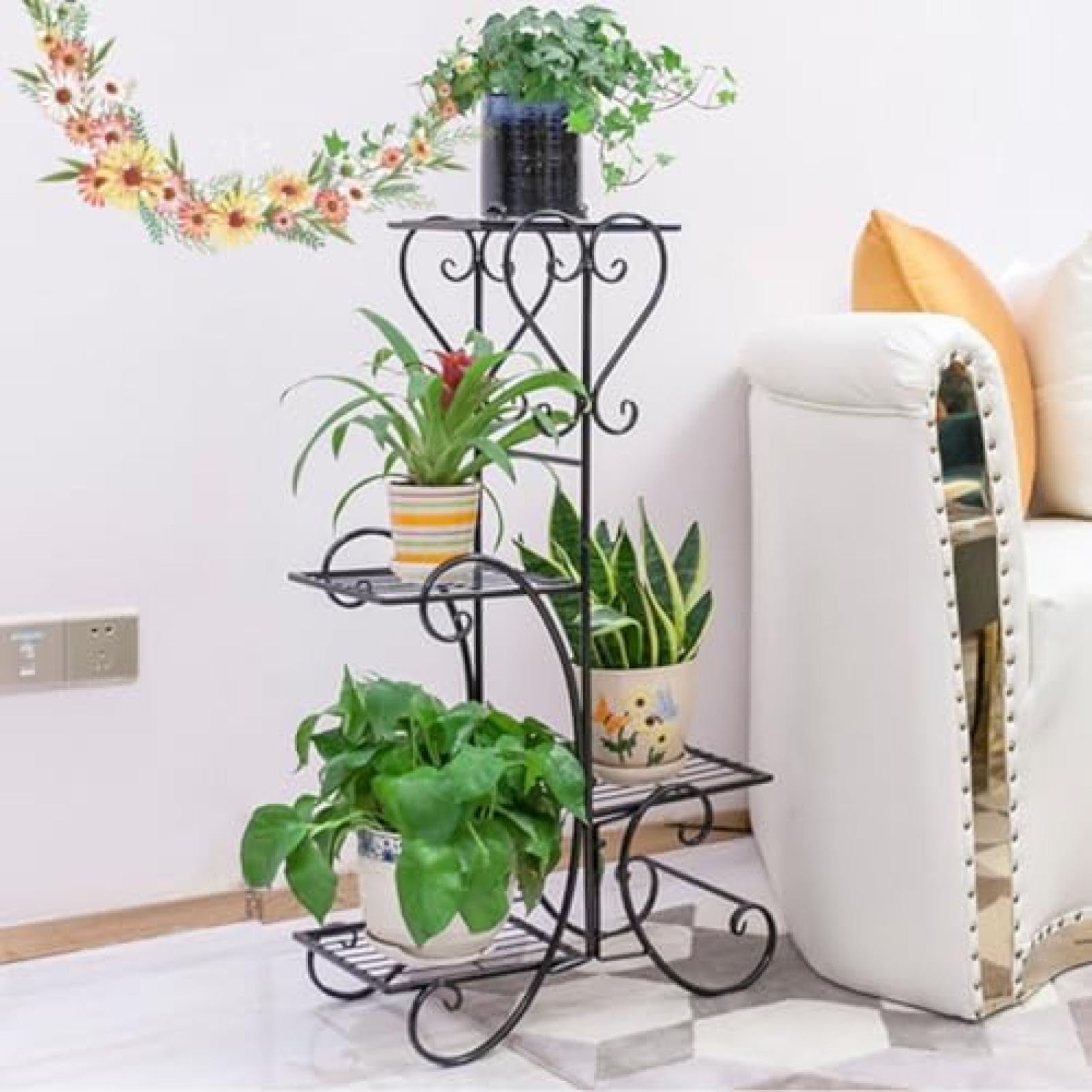 k502r122 ローズガーデン ホワイトアイアンの4段ガーデンラック 折り畳み k502r122 ローズガーデン ホワイトアイアンの4段ガーデンラック