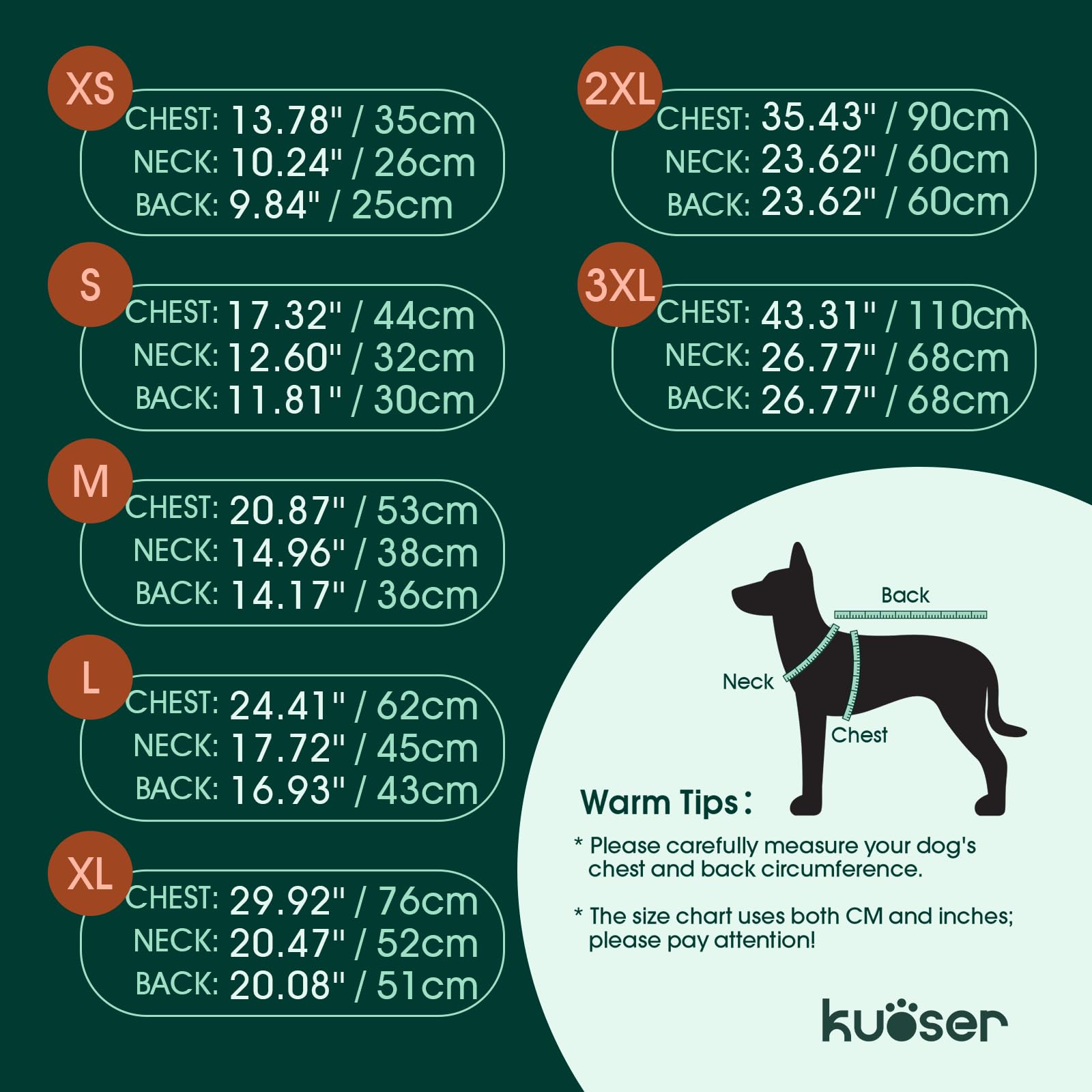 Kuoser Cappotto invernale per cani di grandi dimensioni, nero, 3XL