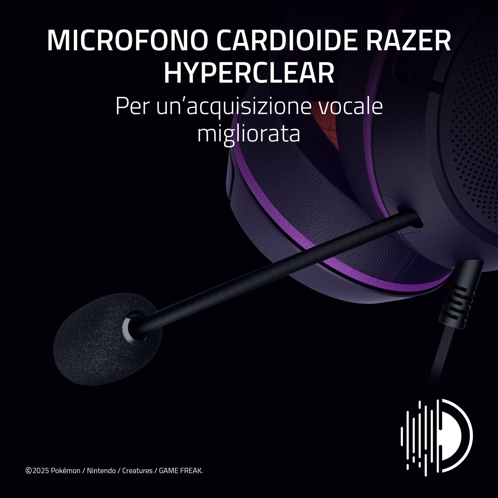 Razer Kraken Kitty V2 - Edizione Pokémon Gengar - Cuffie USB - Spuntoni di Gengar - illuminazione reattiva allo stream - micro cardioide HyperClear - driver TriForce 40mm - audio surround 7.1 | Viola
