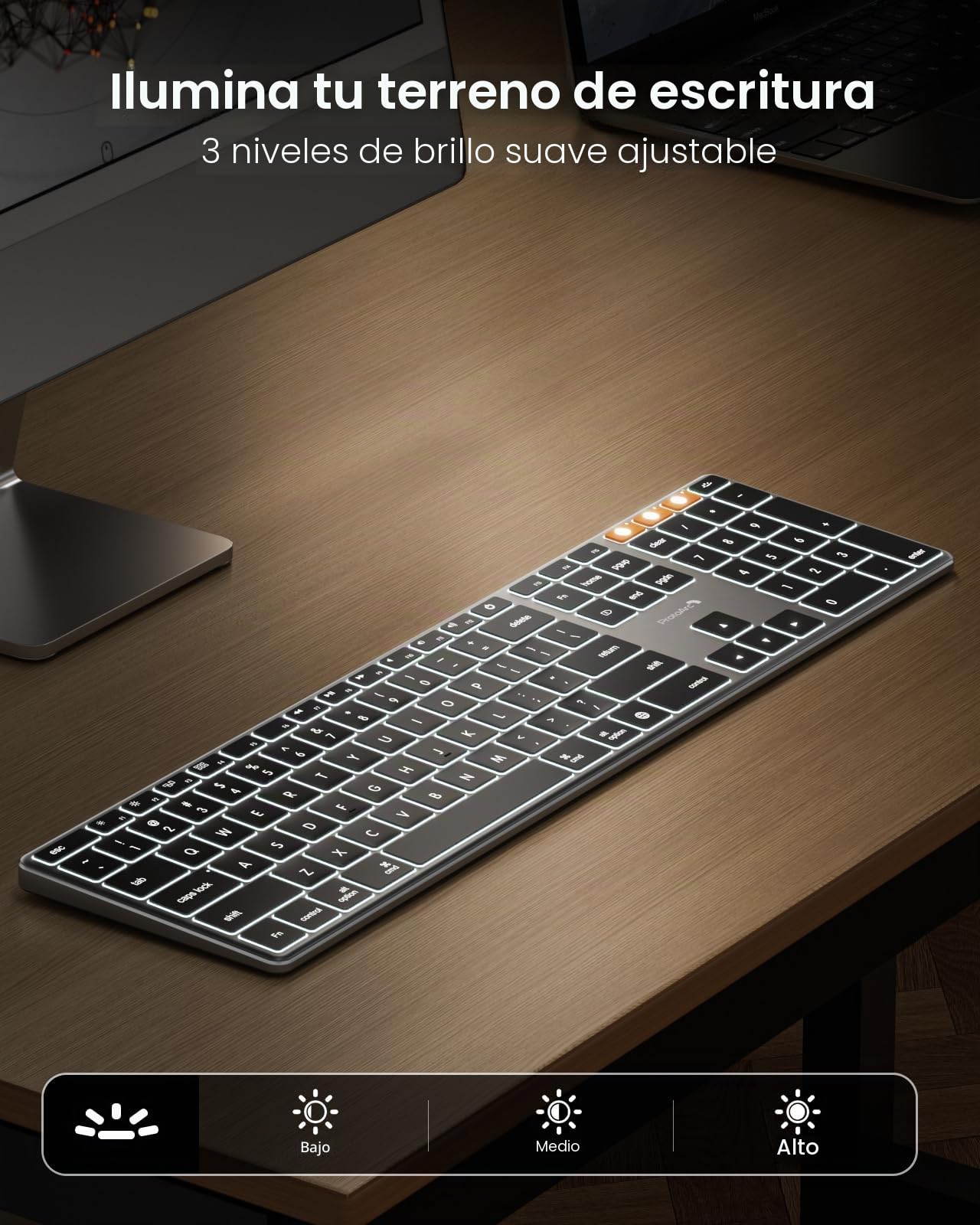 ProtoArc Teclado inalámbrico retroiluminado para Mac, teclado Bluetooth de aluminio K110-A, multidispositivo, perfil bajo, escritura silenciosa fluida, recargable, para MacBook Pro/Air, Mac mini, iPad
