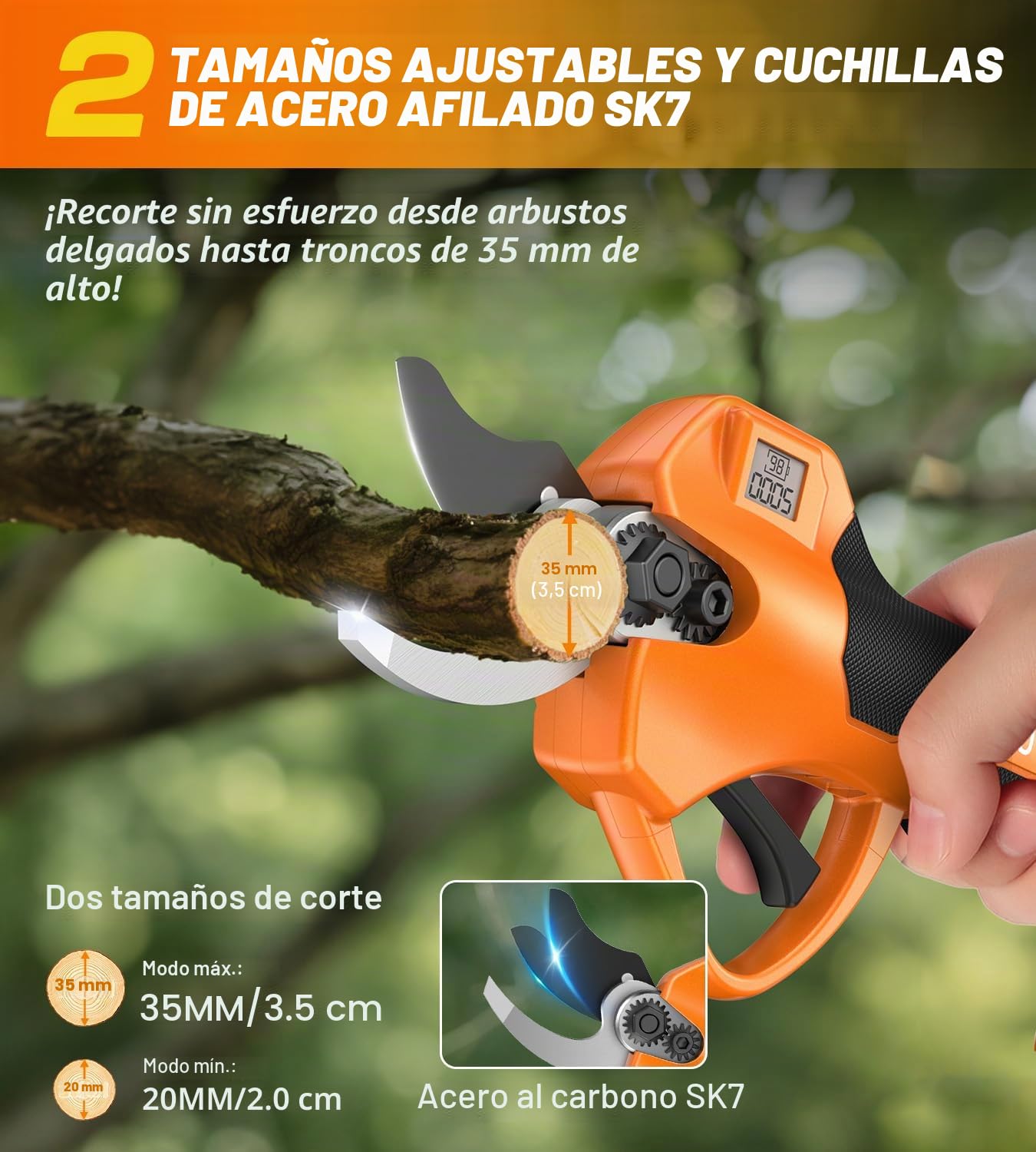Tijeras De Podar 35mm, Tijeras De Podar Eléctricas De 2000mah Con Pantalla Lcd y Cuchillas Sk7, Motor Sin Escobillas De 800w, Tijeras De Podar Con Batería Recargable