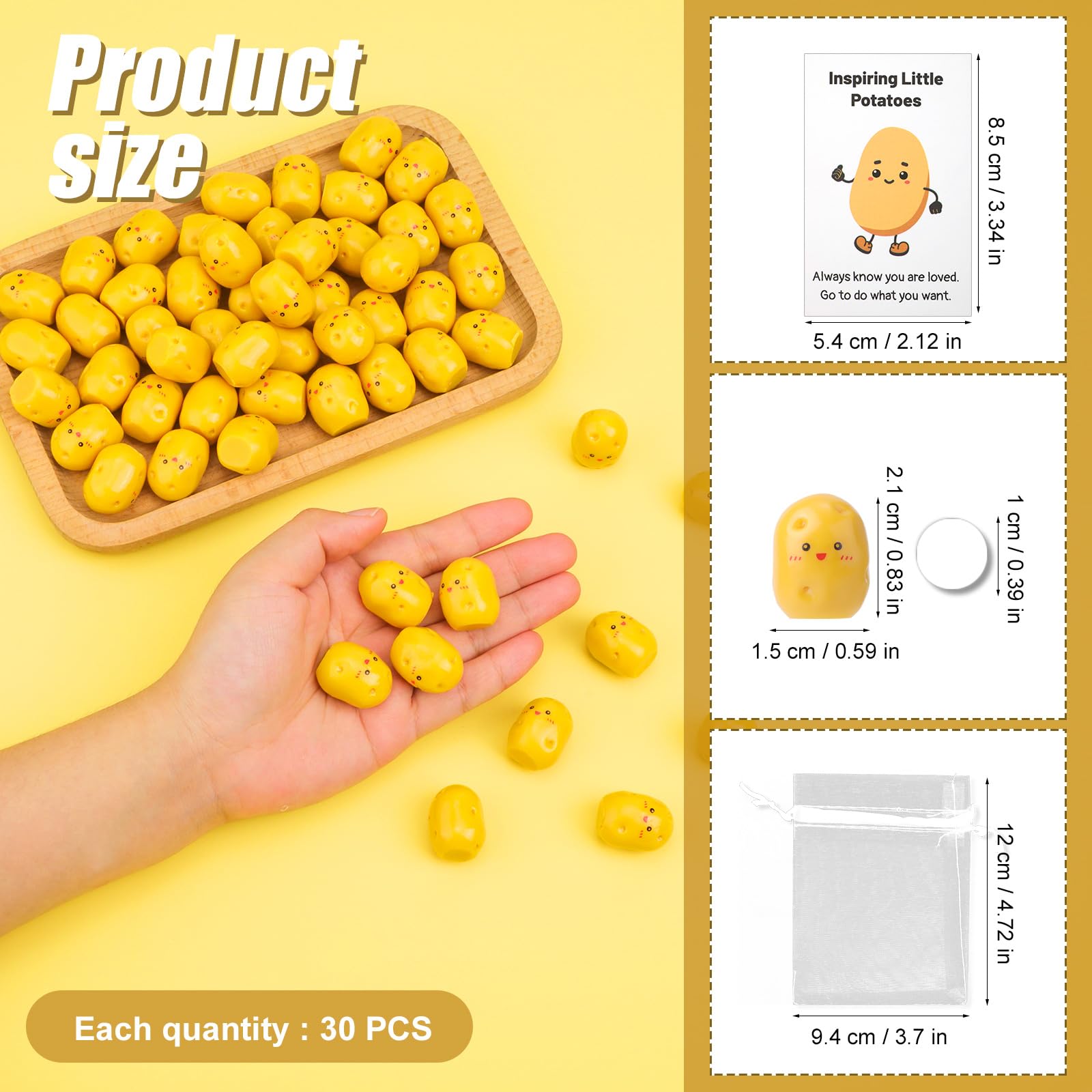 XIHIRCD 30pz Patate che Ispirano Positivamente, Mini Patate in Resina Realistiche con Sacchetto di Organza in Cartoncino Divertente Regalo Positivo per Collega Staff Studente Insegnante