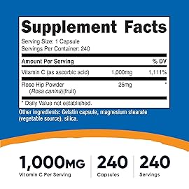 Nutricost Vitamin C with Rose HIPS 1025mg, 240 Capsules (2 Bottles) - Premium Non-GMO, Gluten Free Vitamin C Supplement