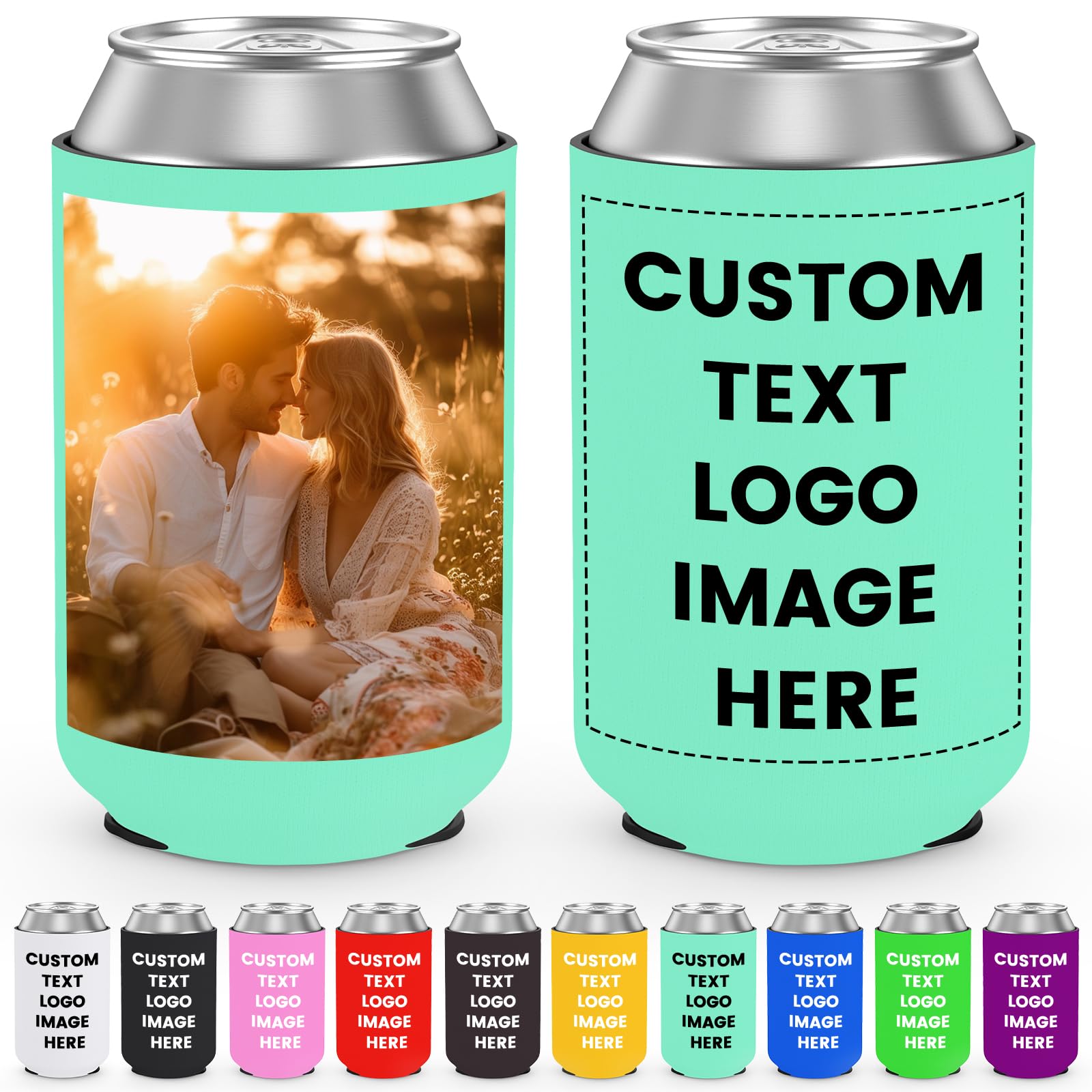 Custom Can Cooler Sleeves Bulk Personalised Foldable Insulated Beverage Bottle Holder with Logo Image Text for Wedding Graduation Birthday Party, 1-1000PCS