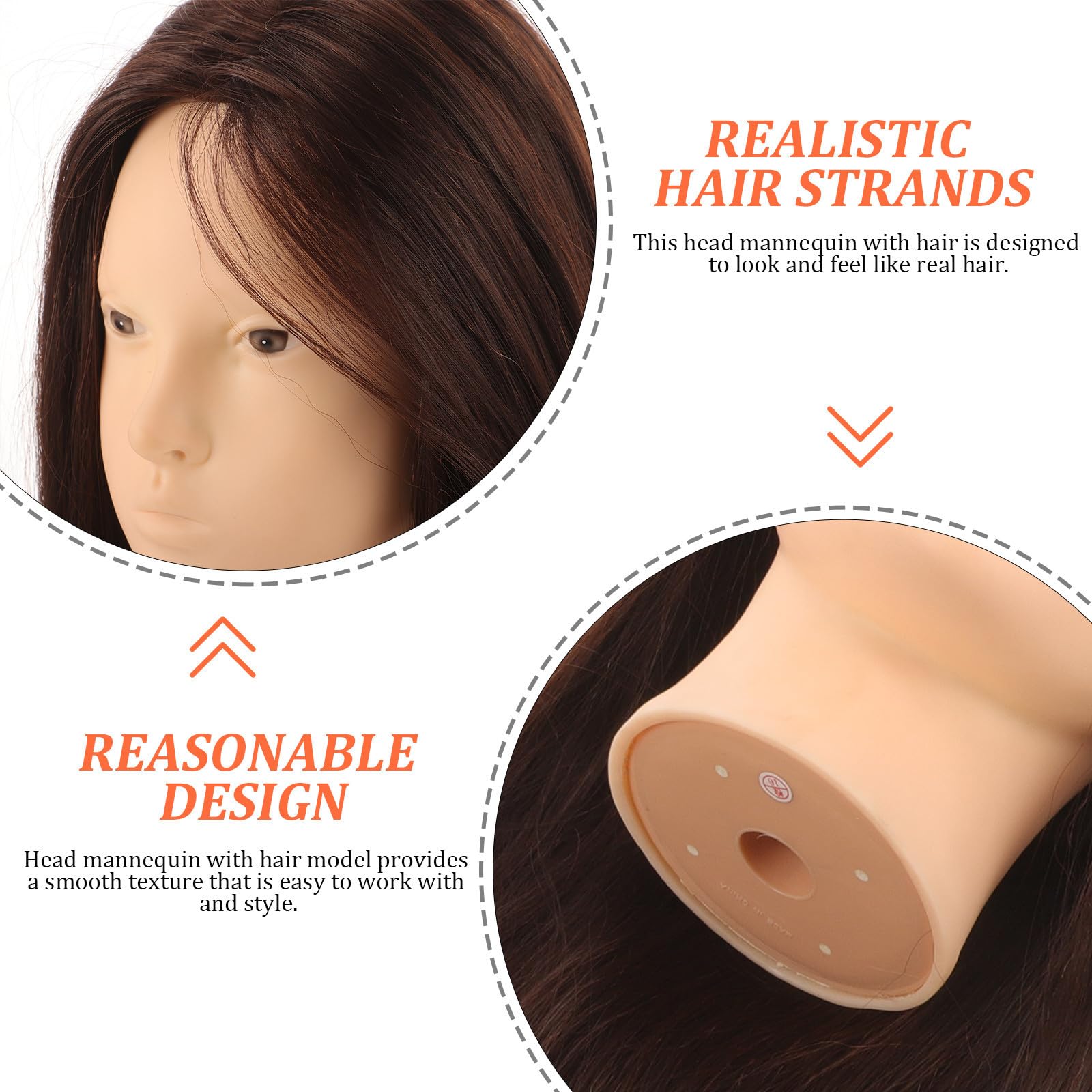 TEHAUX Frisierkopf Echthaar Übungskopf mit Halterung zum Haarstyling und Flechten Glatte Textur für Friseurschule und Salonpraxis