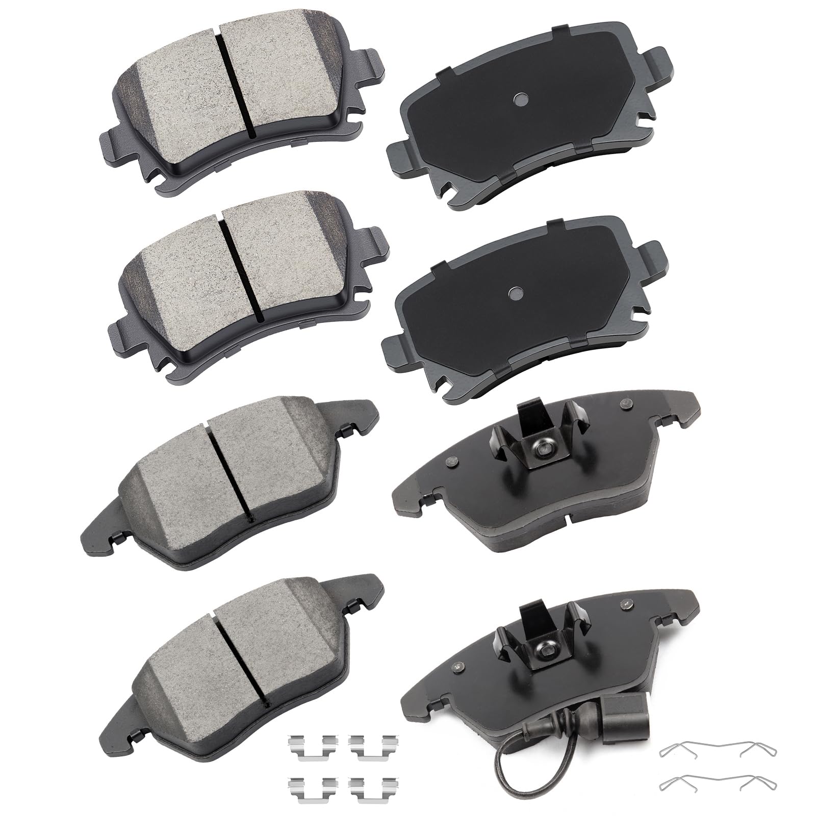 D1107 & D1108 Front & Rear Ceramic Brake Pads Kits 8pcs fit For Audi A3/A3 Quattro/TT/TT Quattro, For VW CC/Eos/Golf/GTI/Jetta/Passat/Passat CC/Rabbit
