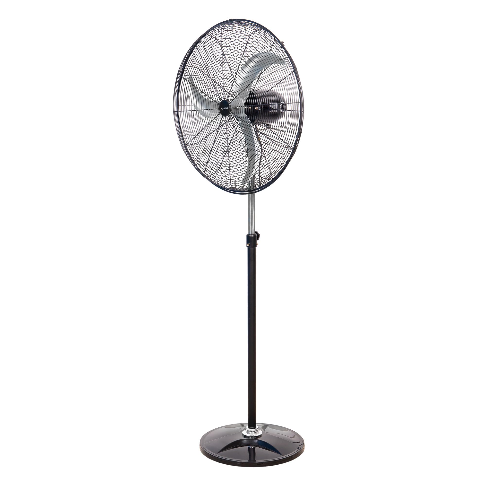 Cofan Ventilador de Pie Industrial con 3 Velocidades Ø65 cm, Motor Potente 200 W, Oscilante, 3 Aspas de Aluminio de Alto Rendimiento, Altura de 155 cm, Color Negro