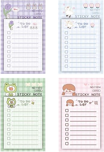 4 blocs de notas adhesivas lindas para hacer lista de notas adhesivas 60 hojasbloc de notas autoadhesivas, bloc de notas lindo colorido súper