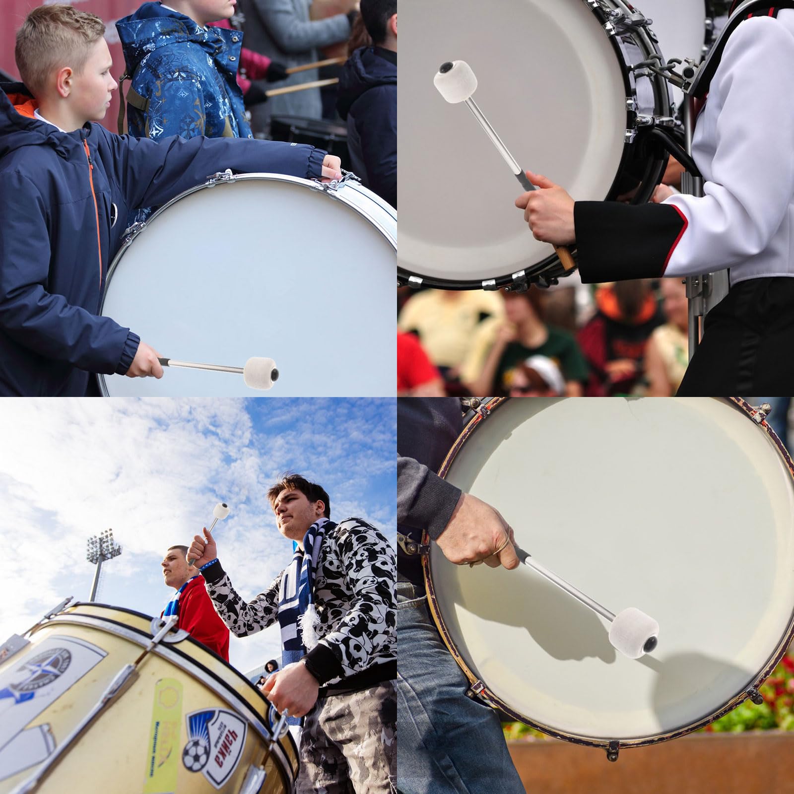 Baguettes de Tambour, Maillet de Grosse Caisse, Maillet de Tambour, Bâton de Tambour, Baguette Tambour de Basse, Baguettes de Timbales, Drumstick, pour Instrument à Percussion, Accessoire Bande