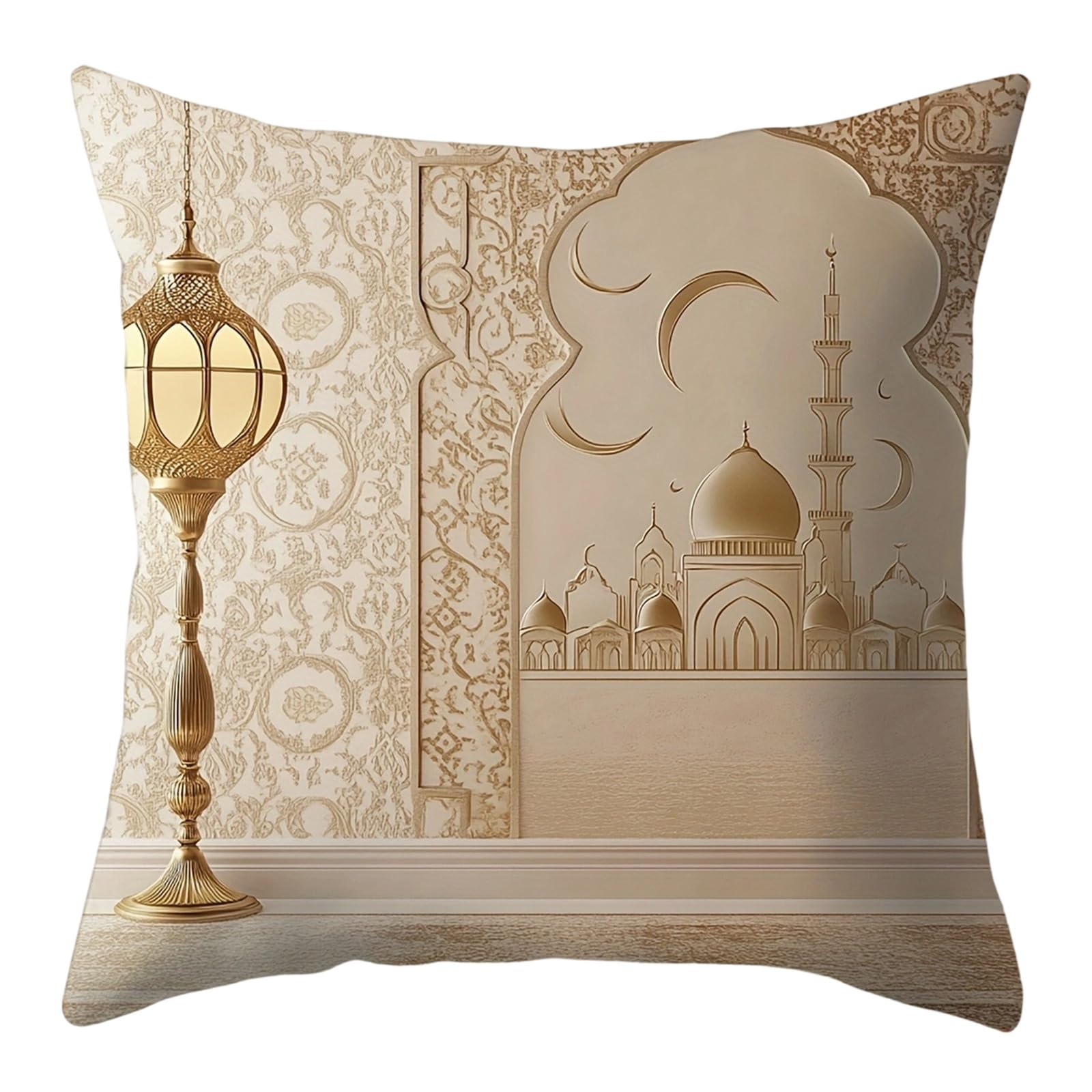 Kaeltsyn Gold Moons Print Cushion Cover Soft Short Plush 45x45cm for Home Ethnic Pillow Cover