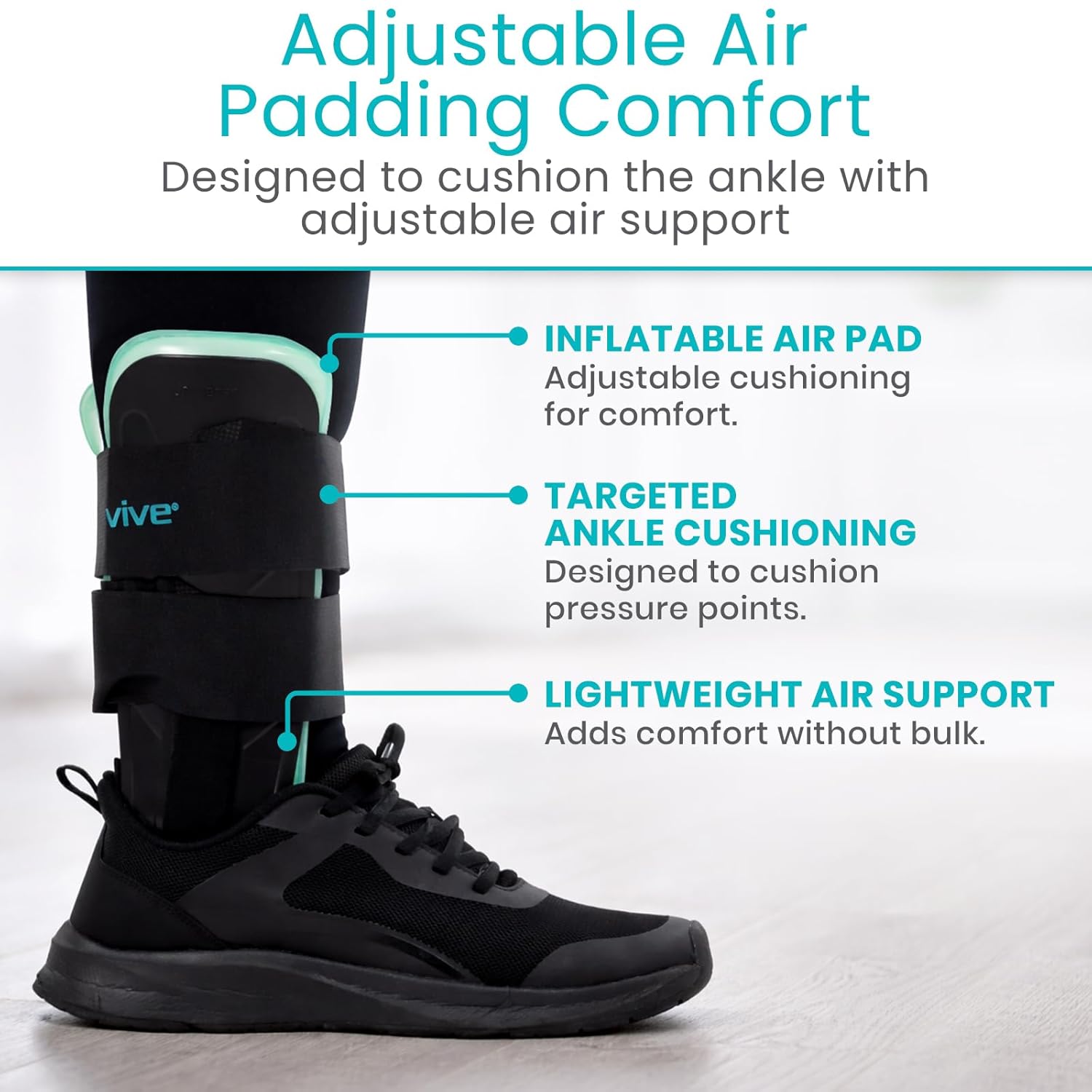 Vive Ankle Stirrup Brace - Air Gel Stabilizer for Ankle Sprain, Tendonitis Support for Men & Women - Right & Left Foot -Achilles Tendon Compression Relief -Fracture Treatment - Hot & Cold Therapy - Image 4
