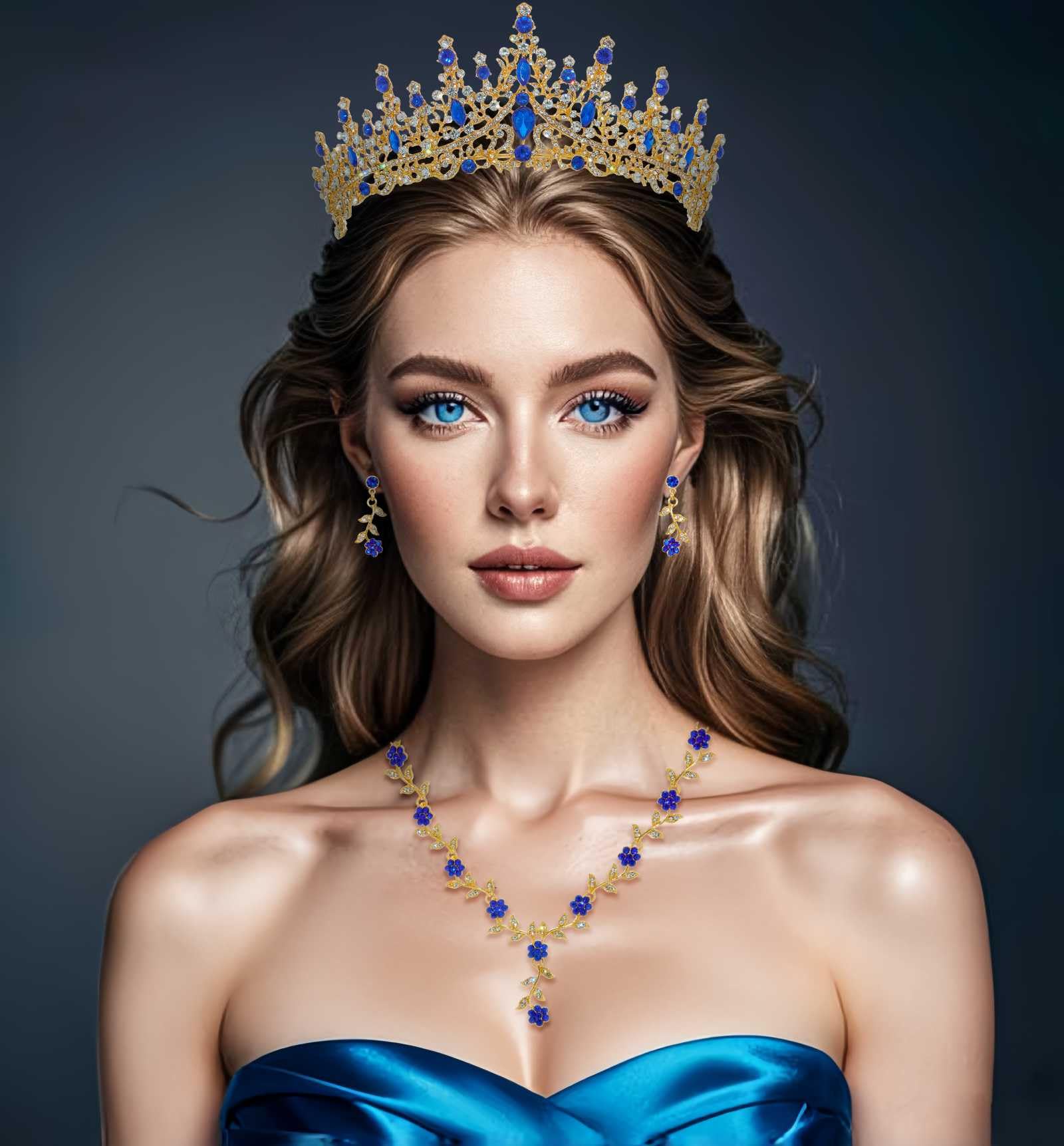 Kamirola Tiaras and Crowns for Women,Tiaras Earrings Necklace, Crystal Bridal Jewelry Set (TR48)