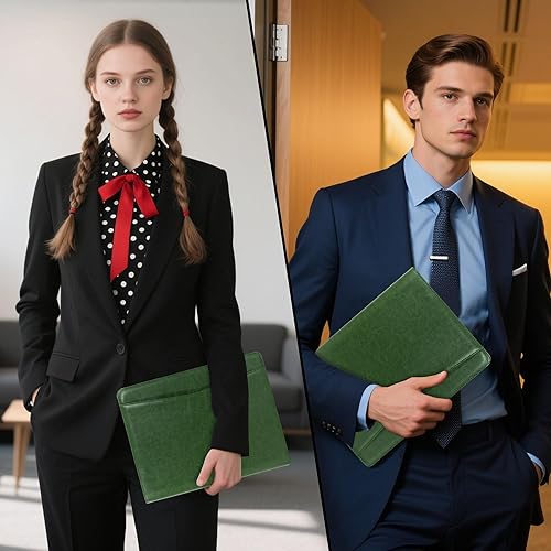 Miniatura 5 de Calfinder Carpeta de cartera con cremallera, padfolios de cuero para mujeres y hombres, carpeta profesional con soporte para bloc de escritura A4,