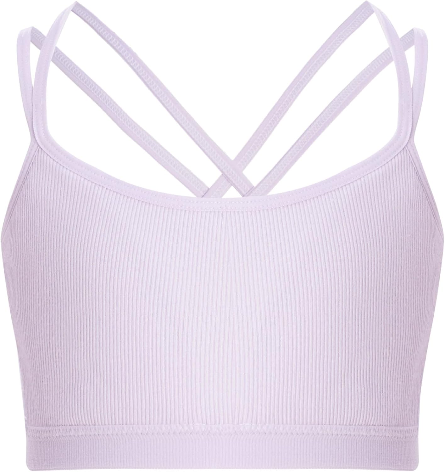 Kids Girls Ribbed Training Bras Crisscross Back Crop Tops Stretch Cotton Sports Camisole Bralette
