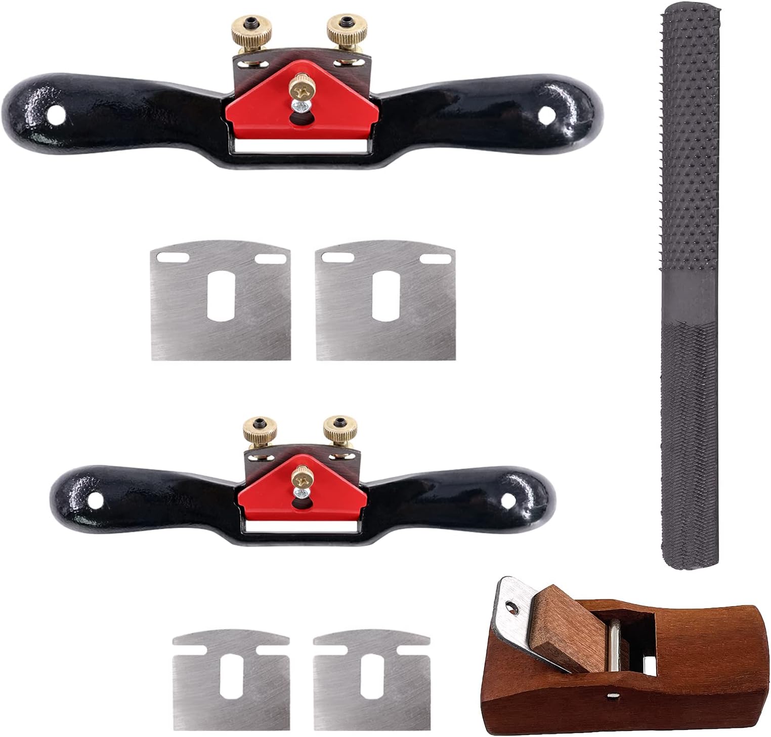 Swpeet 8Pcs 9" 10" Adjustable Spokeshave with Replacement Blades and 4-Way Rasp File with Portable Woodworking Planes Wood Working Hand Tool Kit, Metal Blade Wood Working Hand Tool for Wood Craft