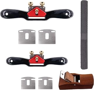 Swpeet 8Pcs 9" 10" Adjustable Spokeshave with Replacement Blades and 4-Way Rasp File with Portable Woodworking Planes Wood Working Hand Tool Kit, Metal Blade Wood Working Hand Tool for Wood Craft