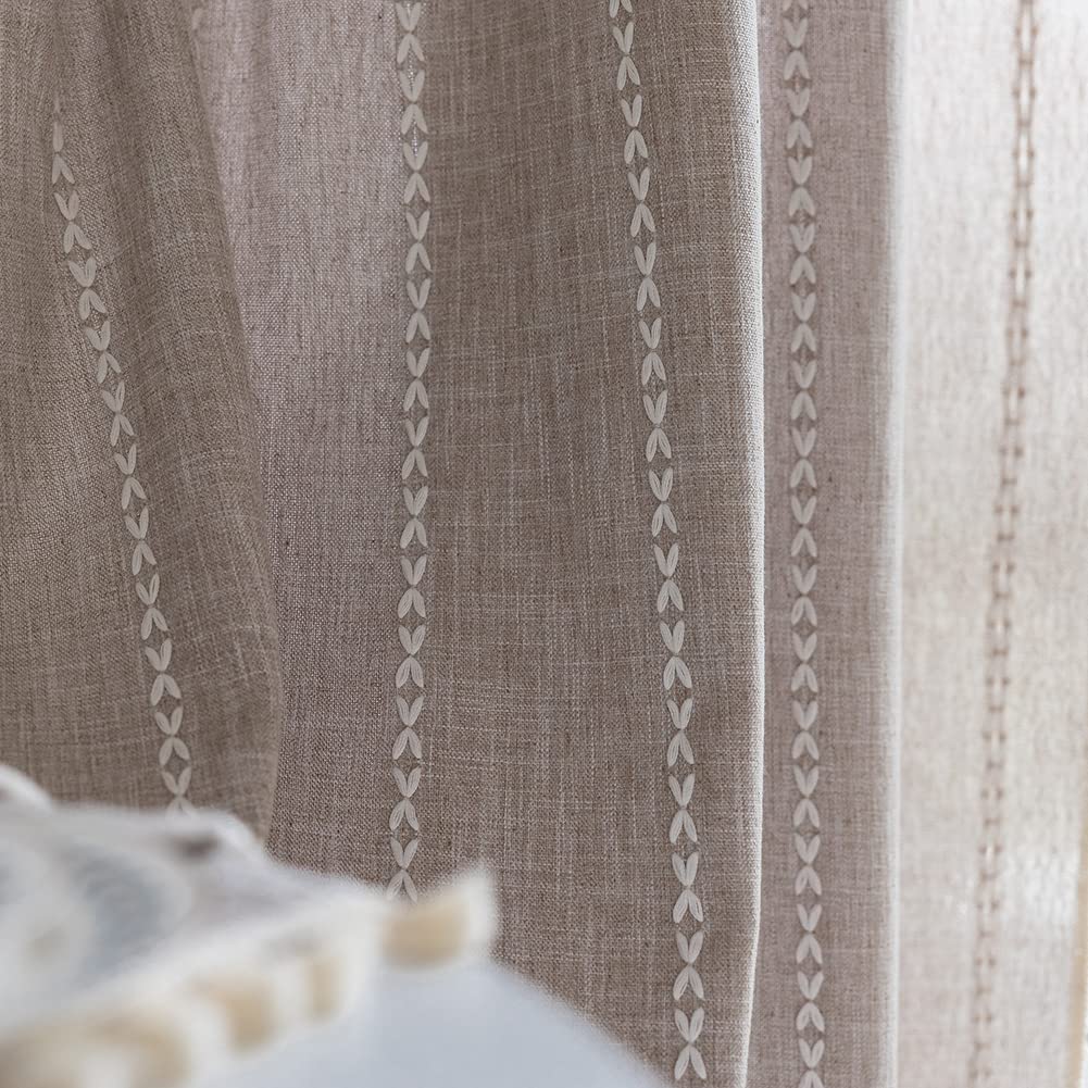 Tende Boho Per Soggiorno E Camera Da Letto – 2 Pannelli Bianchi 52x84 Pollici – Filtro Luce Con Taschino Per Asta – Stile Country Embroidery - 2