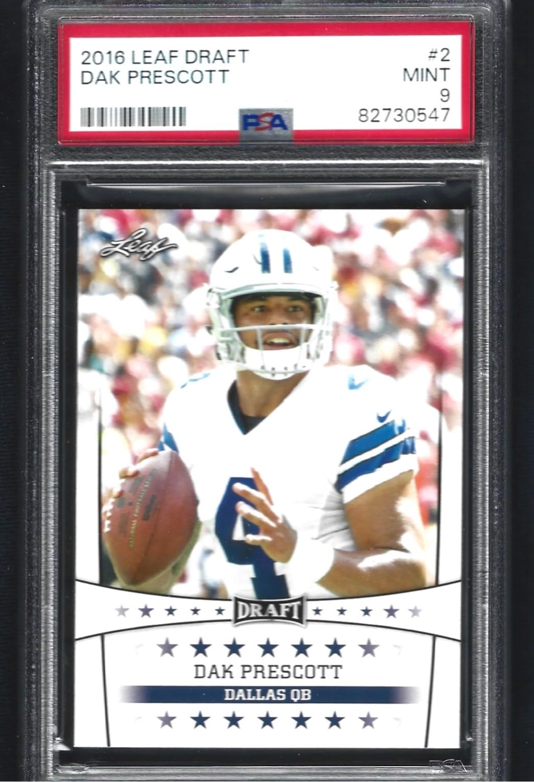 Amazon.com: Graded Psa Mint 9 Dak Prescott Rookie Football Card Leaf  Cowboys Superstar Quarterback : Collectibles & Fine Art