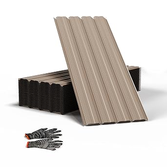 25pcs Metal Roofing Panels, 42.52 L 17.72 W 182.34 ft2 Corrugated Metal Sheets, Galvanized Steel Roof Fence Panels for Mobile Homes, Garages, Chicken Coop, Sheds, Stables, Patio, Warm Gray