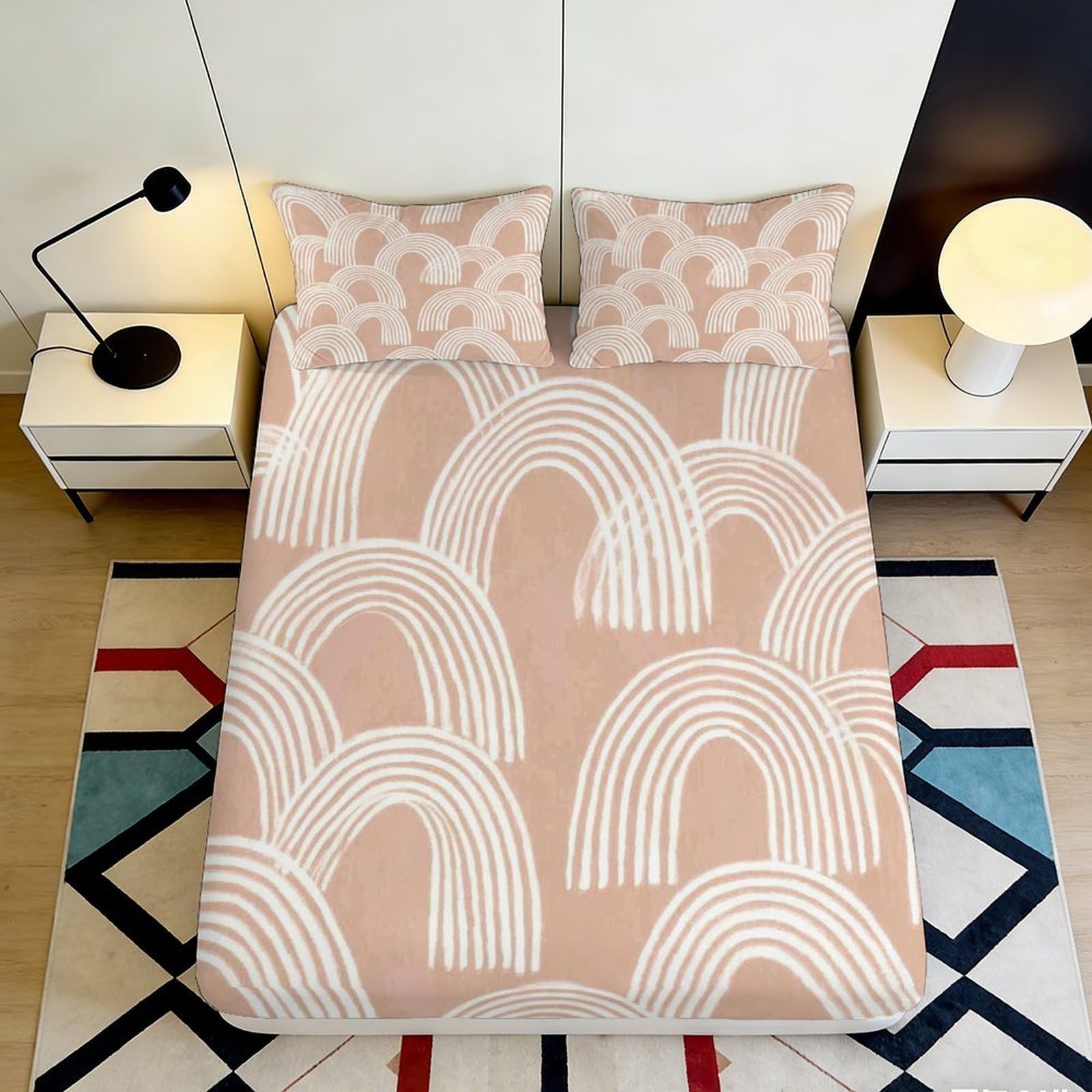 Kzqnxhjprl Style-4 3D Printed Boho Rainbow Fitted Sheet Microfiber Soft Pink Abstract Mattress Cover For Bedroom Guest Room Décor 90X200x25cm