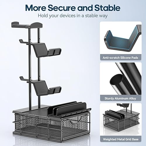 Miniatura 4 de KDD Soporte para auriculares con cajón - Soporte para auriculares y controlador para escritorio - Soporte de aluminio para auriculares con