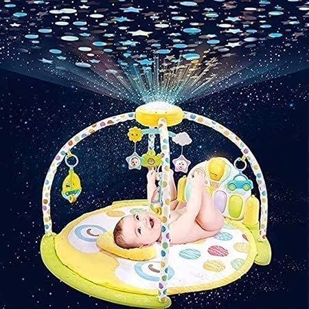 Lucario Baby Play Mat, Toddler Kick and Play Projector Baby Piano Activity Gym, New-Born Baby Activity Centre, Infants Activity Mat with Projector, Cushion, Girls and Boys Game Pad Activity Toys