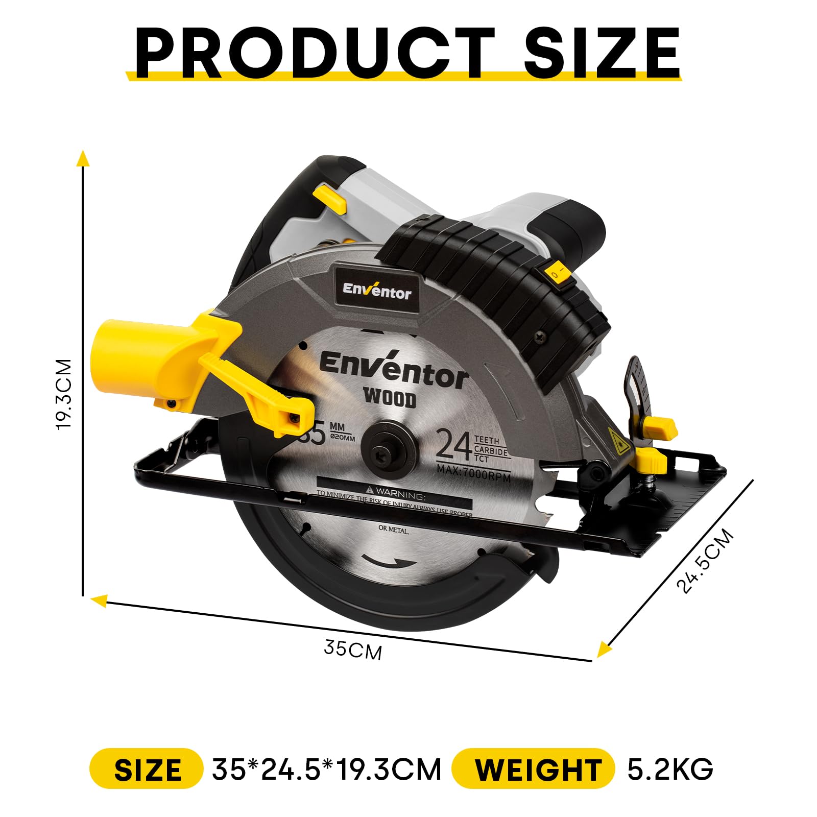 ENVENTOR 1650W Scie Circulaire, 5500RPM Scies Circulaires Électriques Filaire, Moteur Puissant, coupe 62 mm (90 °), 46 mm (45 °), (Diamètre de Lame de Scie : 185 mm), pour Bois, PVC