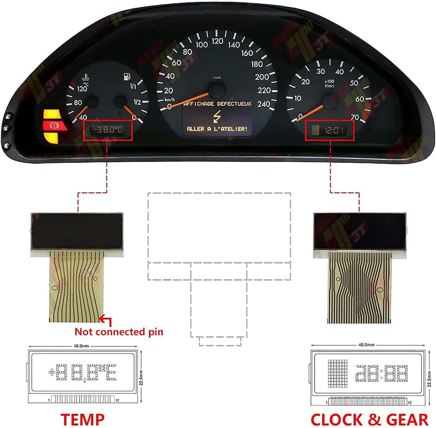 Car Left&Right Information LCD Display Screen Replacement Fit for W210 W208 W202 R170 Instrument Cluster Car Left and Right LCD Screen
