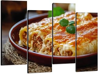 Canvas Wall Art Meat cannelloni sauce bechamel Photo Prints Realism Stretched & Framed Artworks Modern Wall Decor for Living Room Bedroom Office